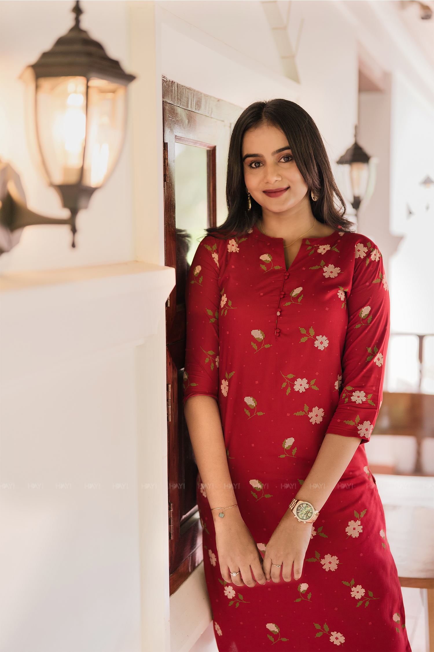 Rosethorn Charm Red Viscose Printed Elegant Kurta