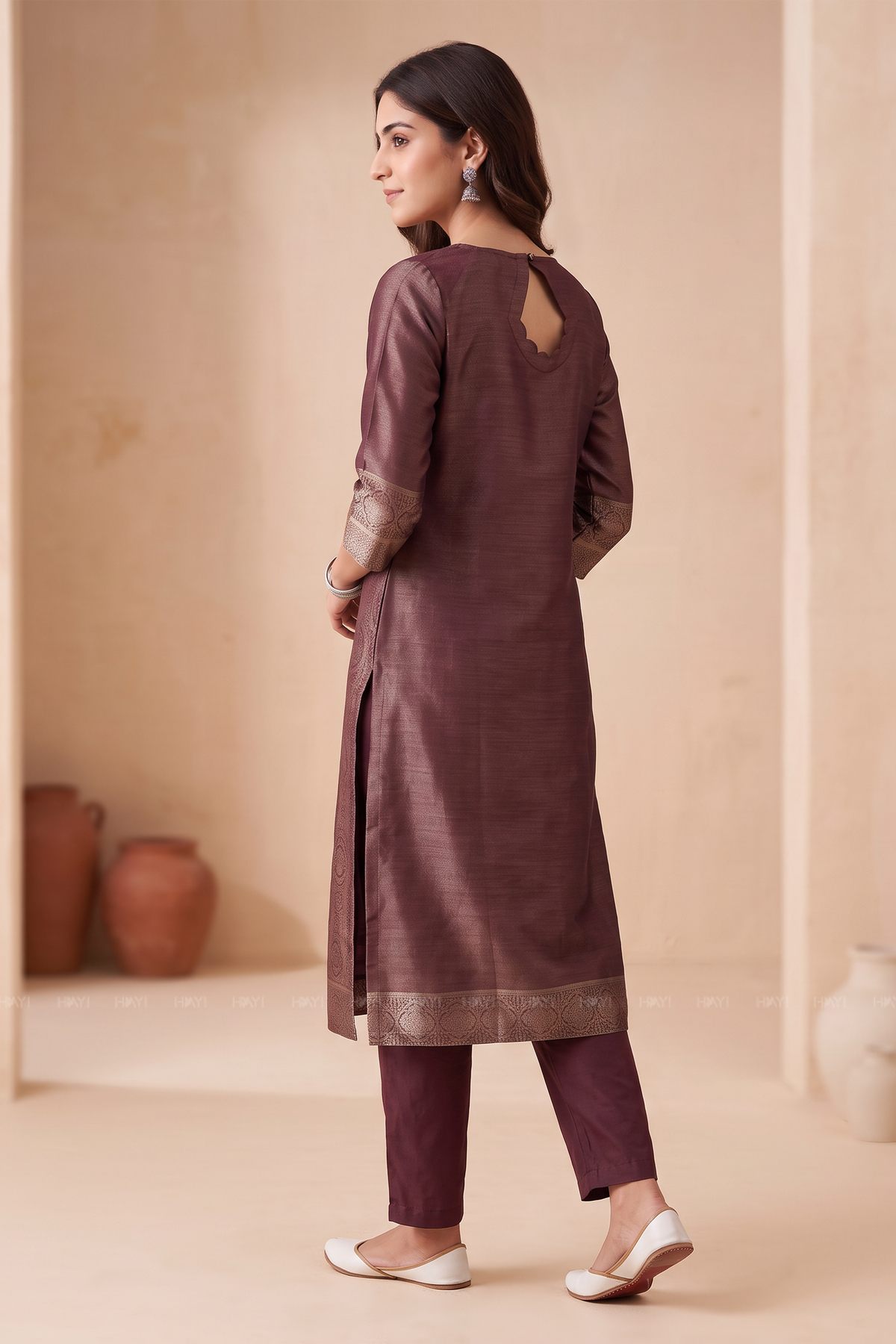 Zaribloom Maroon Silk Blend Jacquard 2-Piece Set