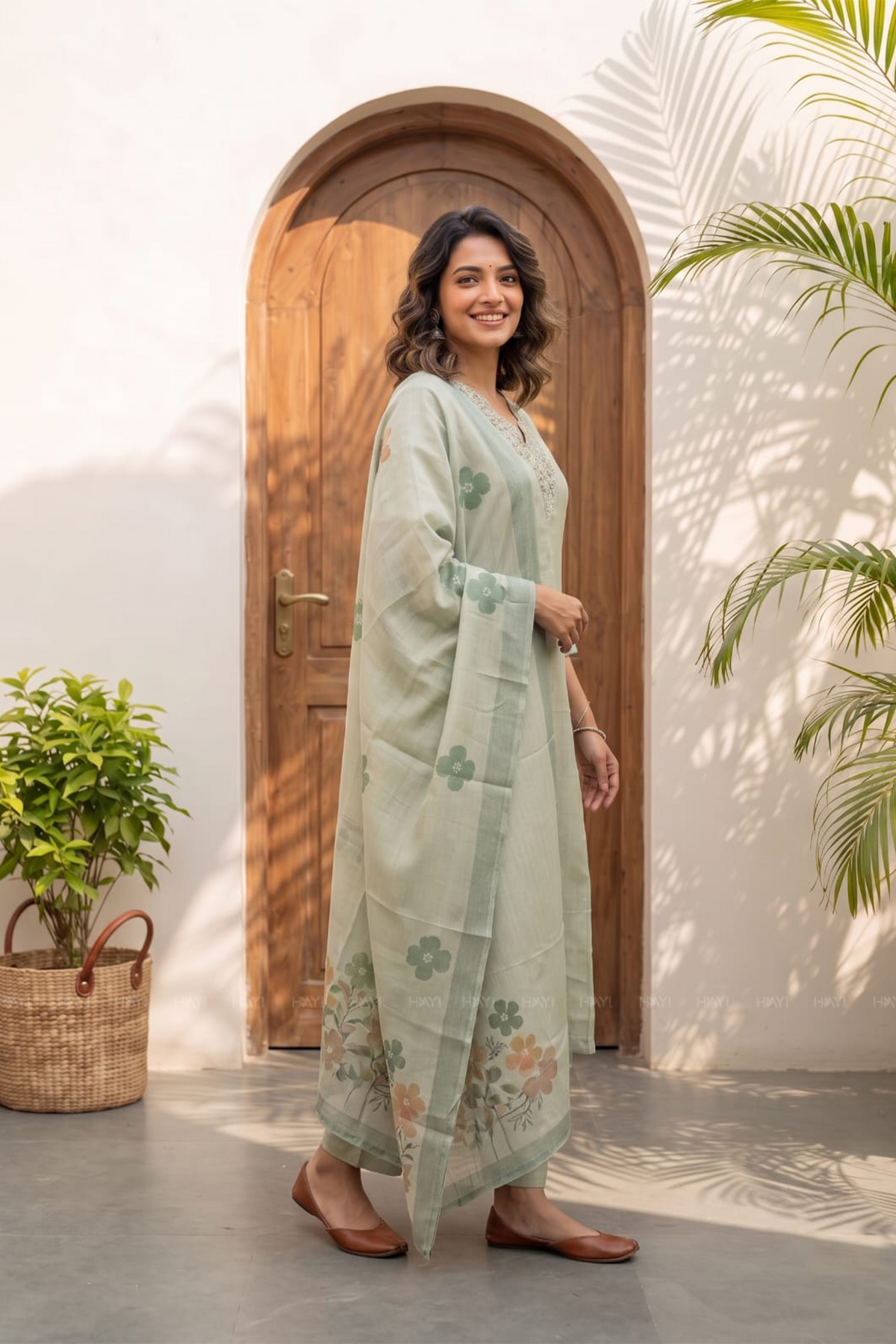 Willowshine Green Embroidery Organza Silk Kurta set with Dupatta