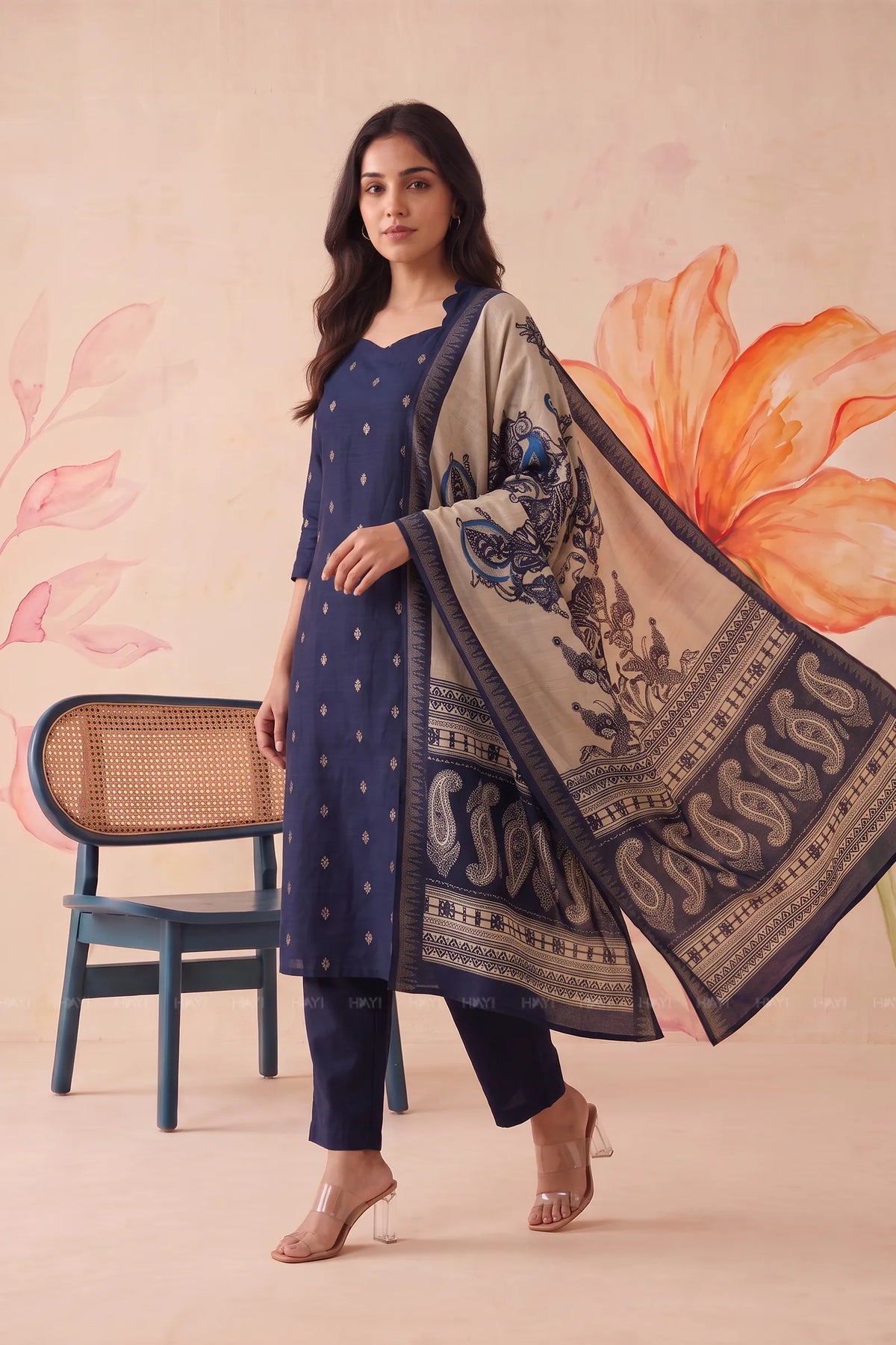 Moonlit Mosaic Navy Silk Blend 3-Piece Kurta Set