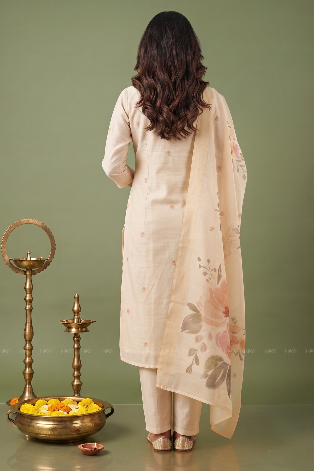 Fable Blossom Embroidered 3 Piece Butter Silk Blend Kurta Set with Dupatta