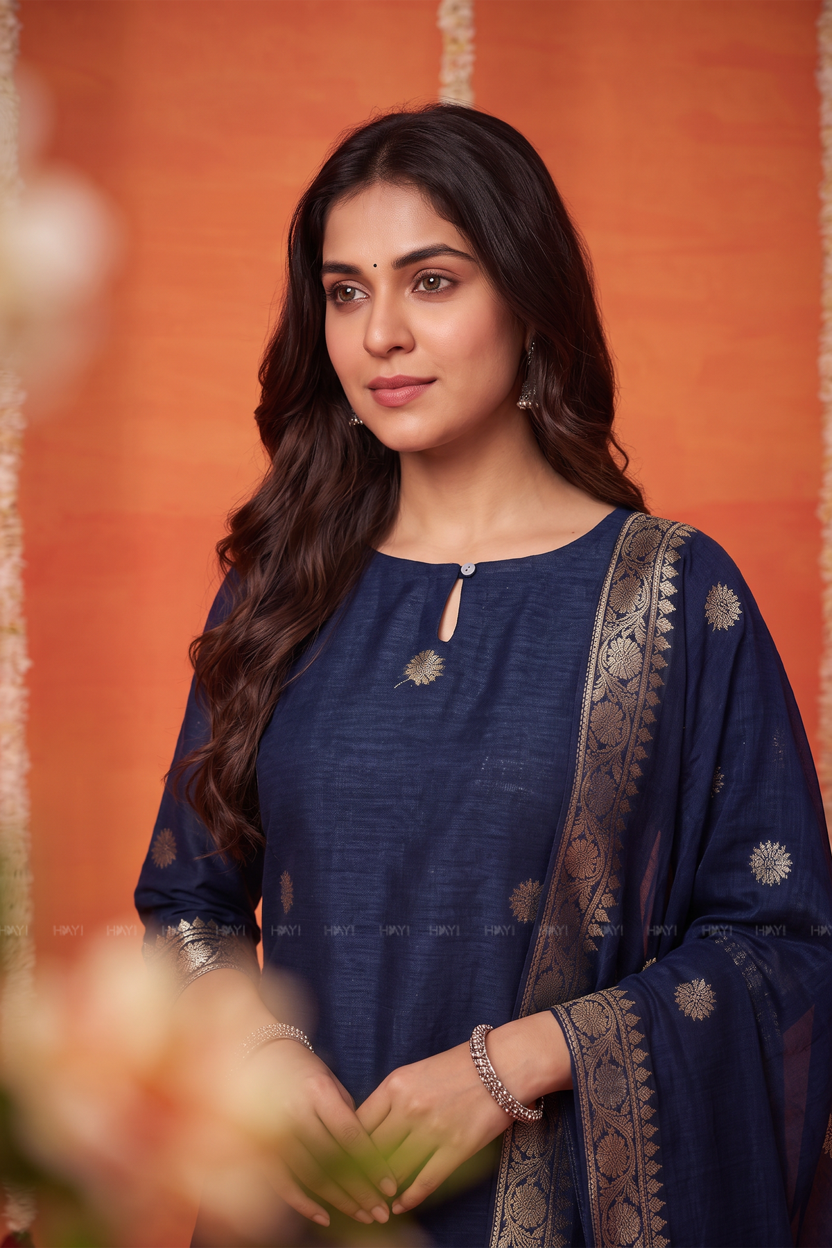 Royal Zari Bloom Navy Silk Blend Jacquard 3-Piece Kurta Set