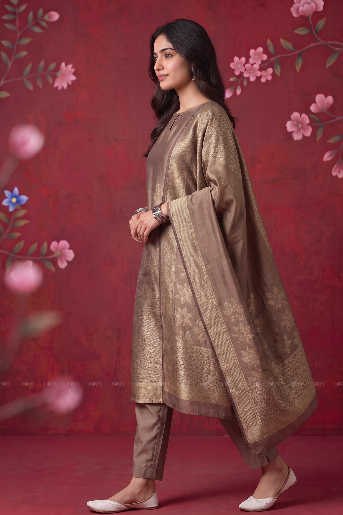 Serena Petals Silk Blend Jacquard 2-Piece Straight Kurta Set