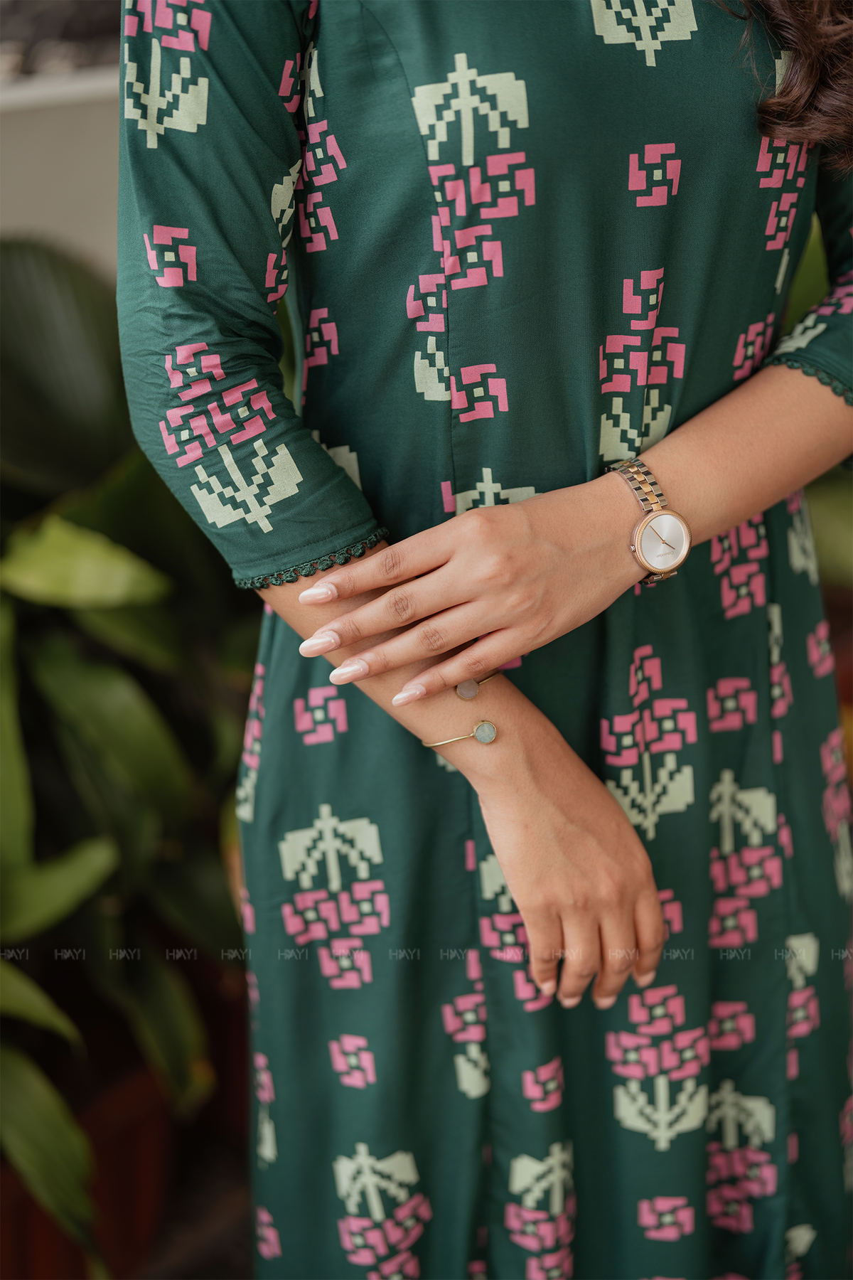 Jade Garden Dark Green Printed Viscose Kurta