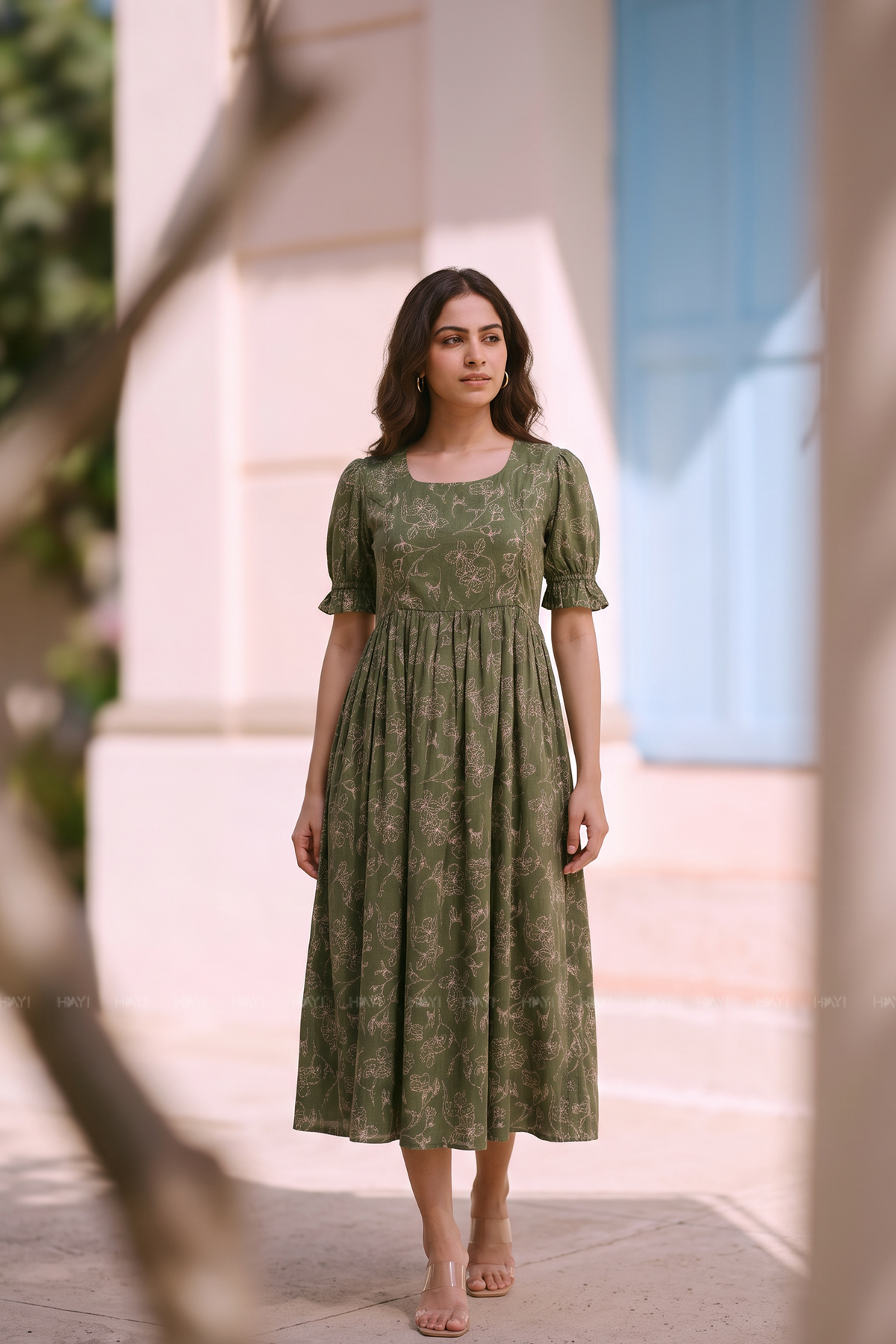 Olive Muse Green Floral Printed Maternity Maxi Dress