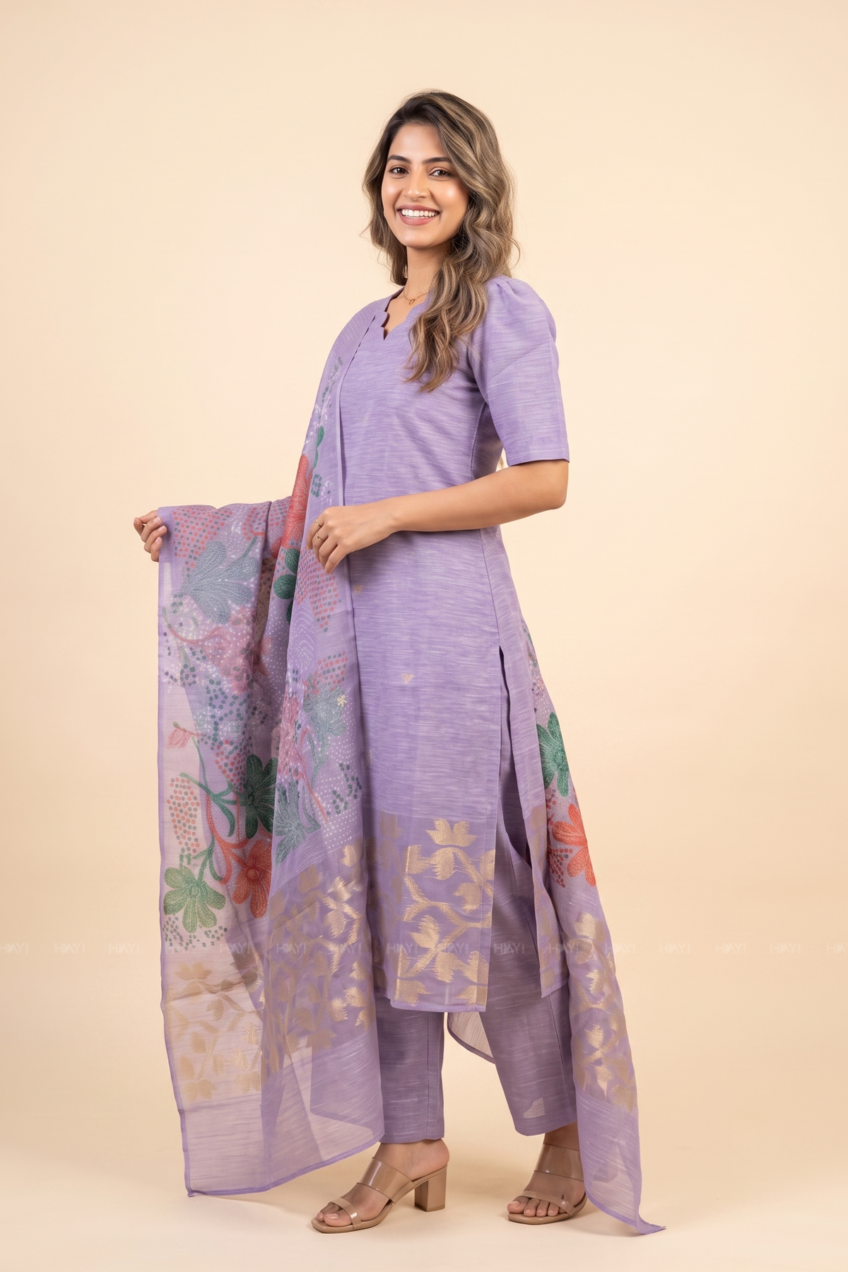 Lira Printed 3 Piece Organza Slub Kurta Set with Dupatta