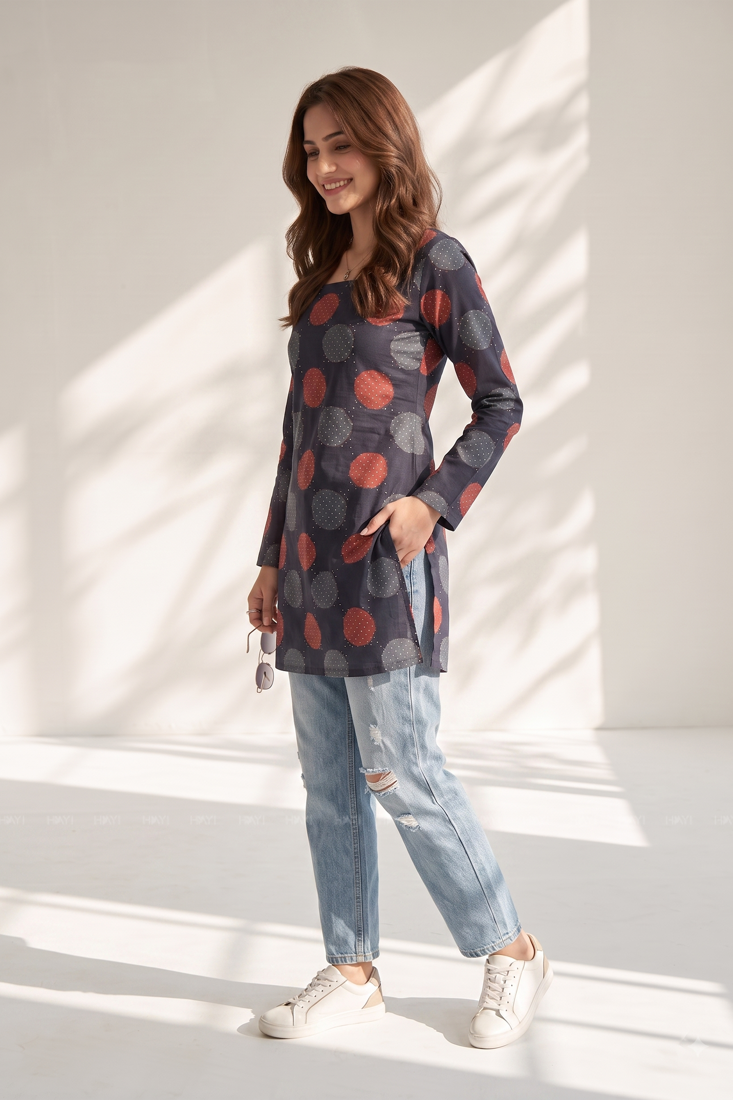 Pixel Bloom Black Printed Short Kurta