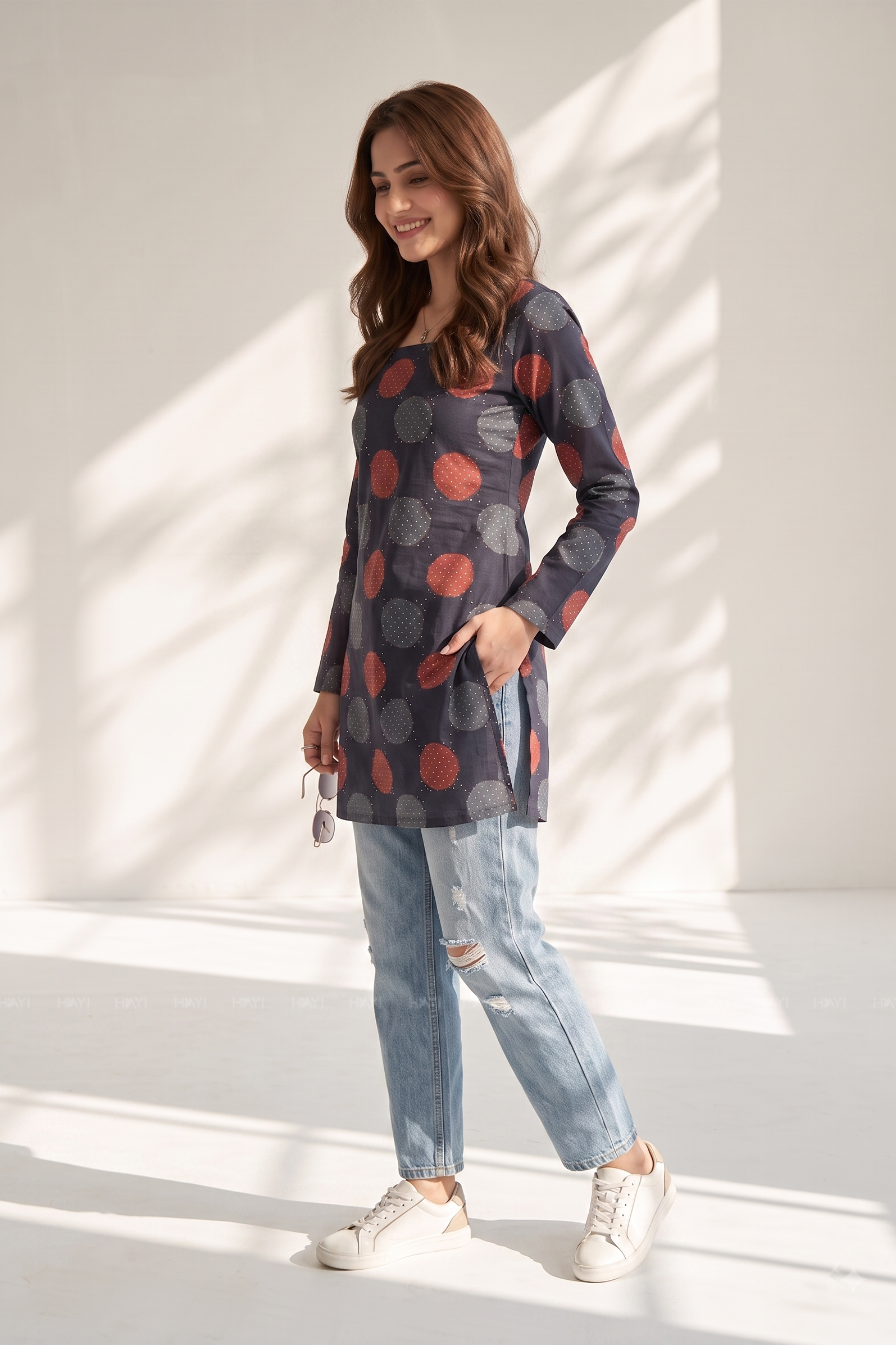 Pixel Bloom Black Printed Short Kurta