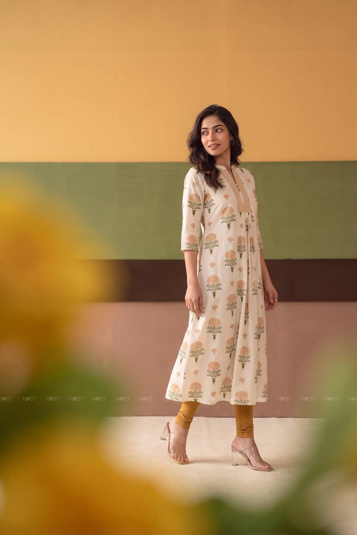Poetic Marigold Yellow Floral Printed Viscose A-Line Kurta