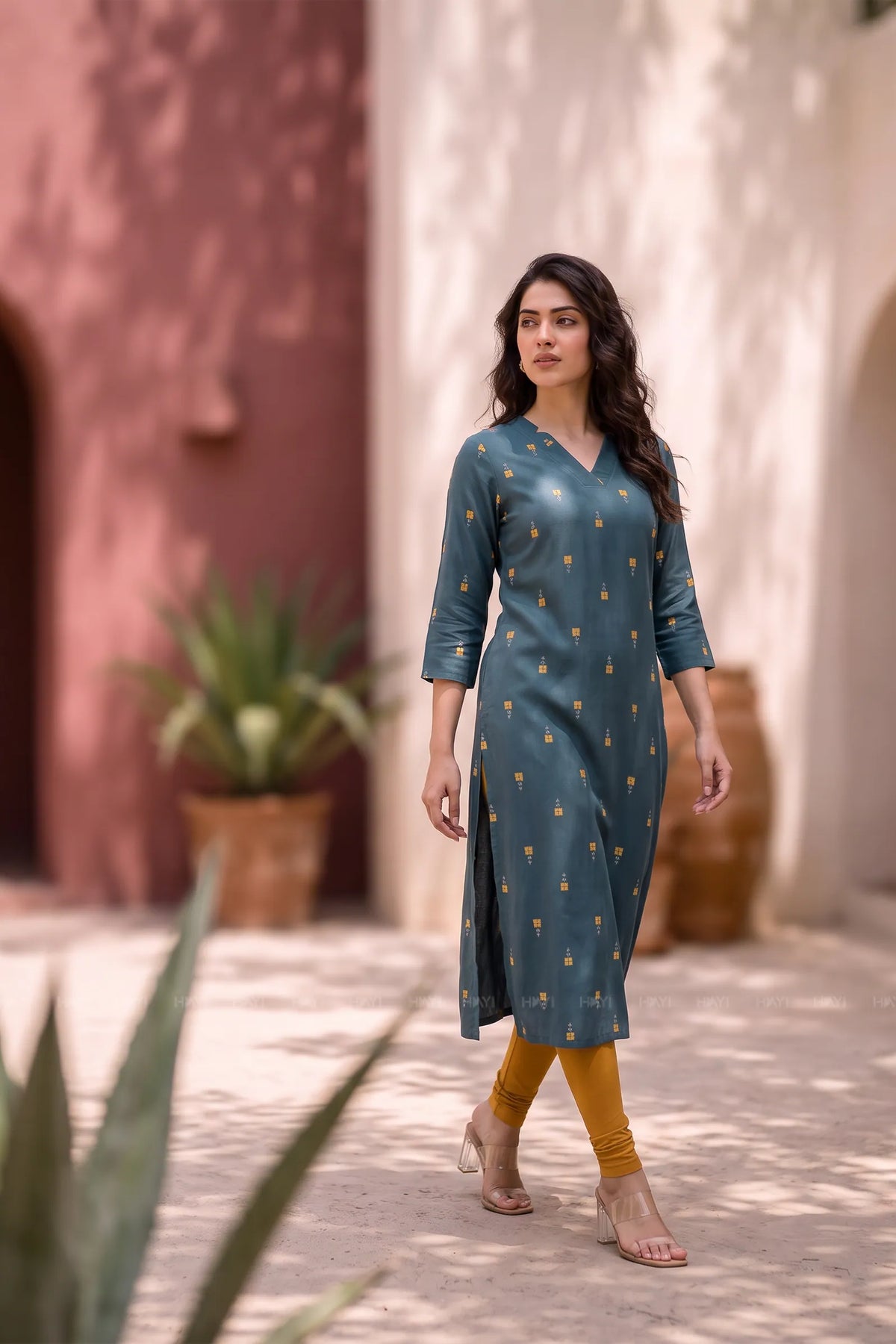 Teal Maze Teal Printed Viscose Printed Kurta