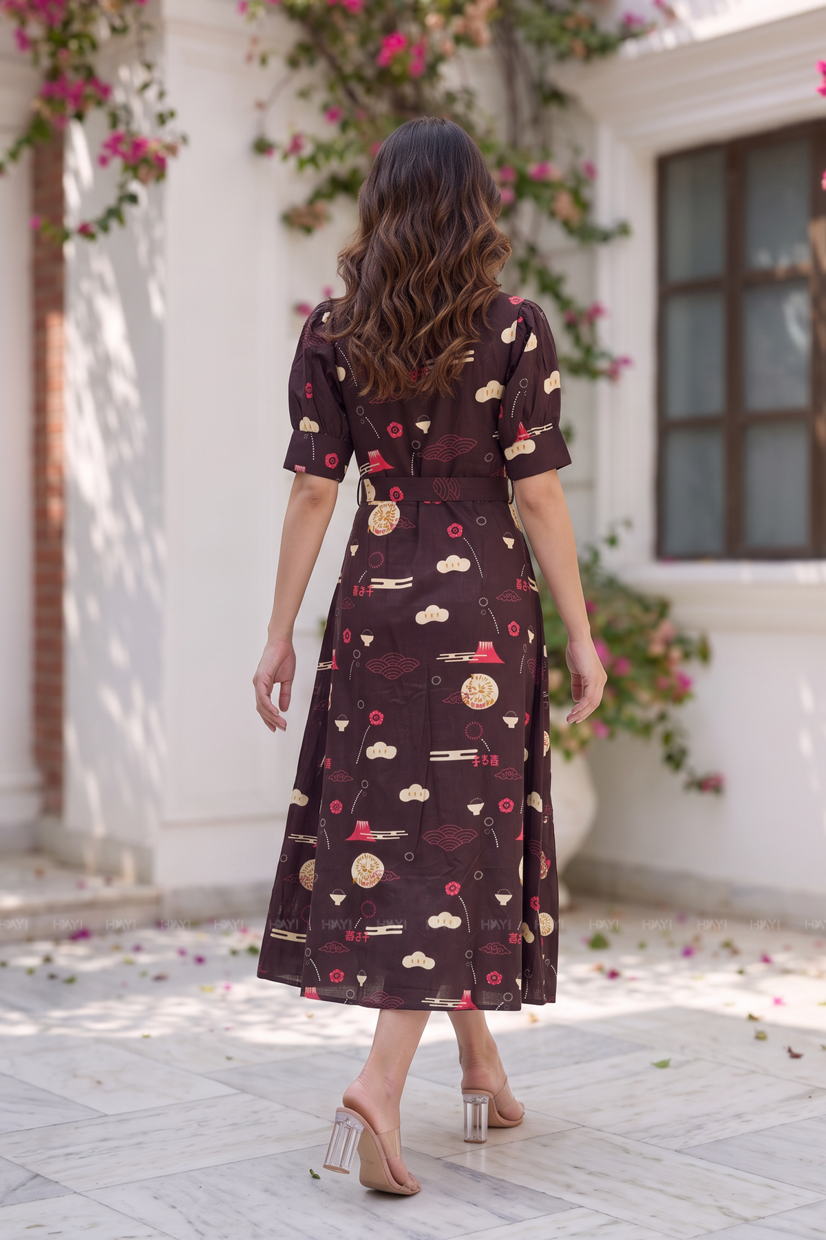 Brocade Lantern Brown Viscose Printed Umbrella Outfit