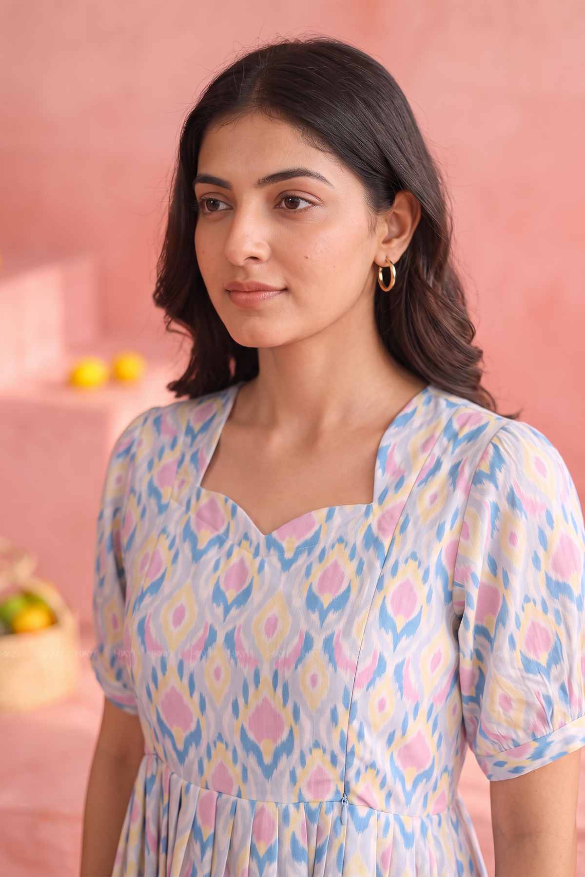 Ikat Mirage Blue Cotton Blend Maternity Dress