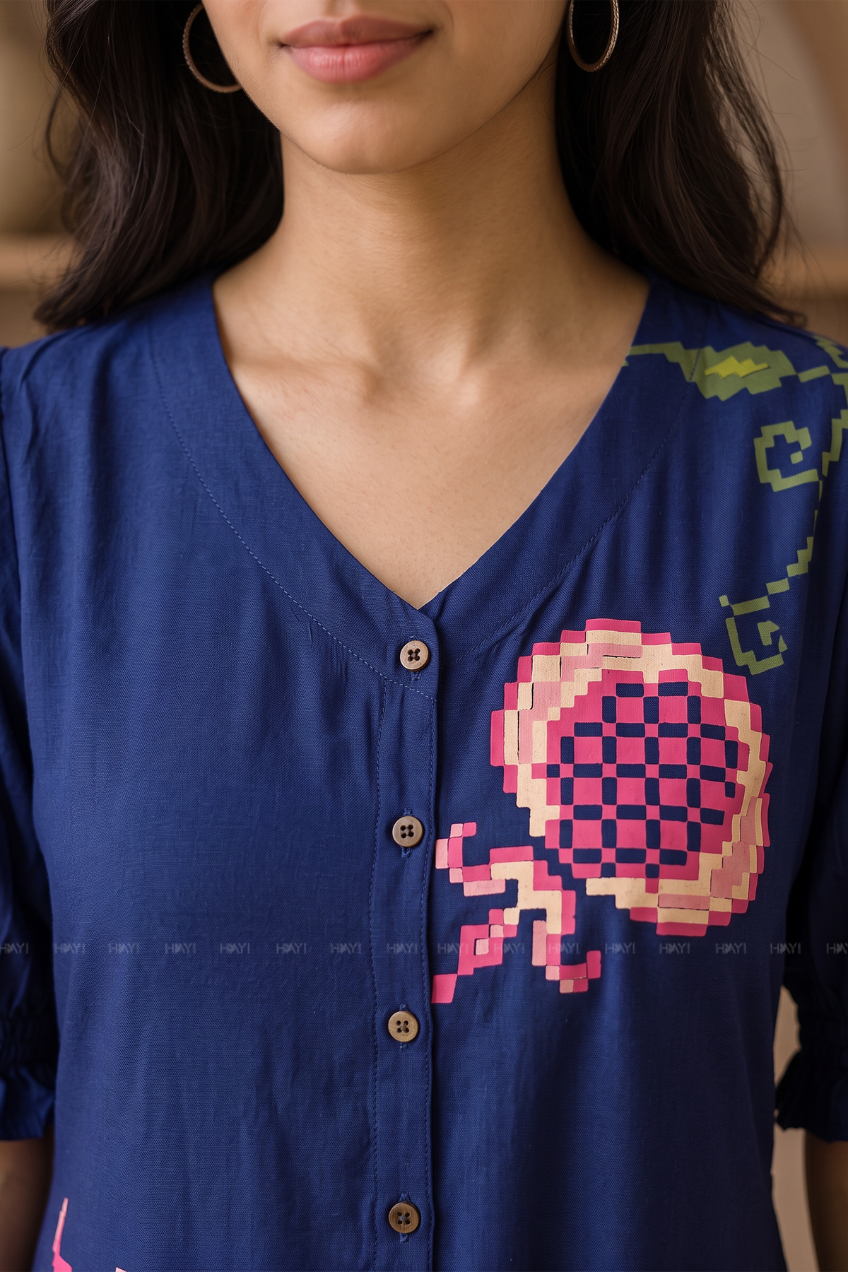 Midnight Rosette Blue  Printed Viscose Kurta