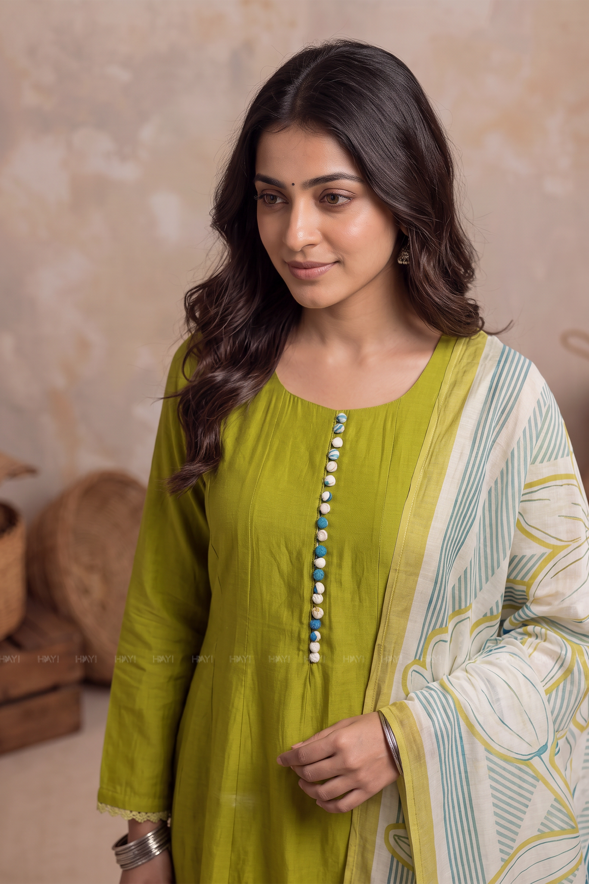 Azure Mosaic Green Silk Blend Printed 3-Piece Kurta Set