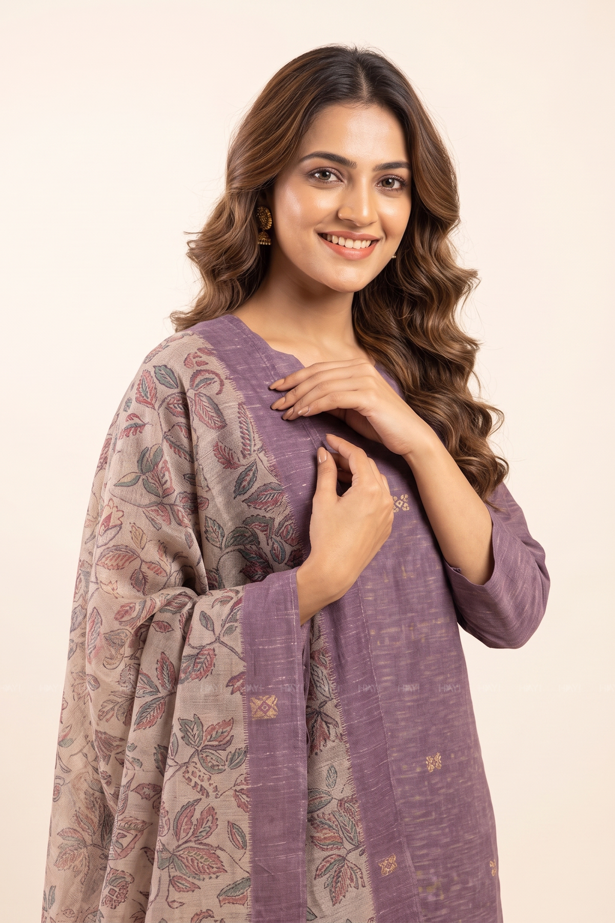 Petal Mist Jacquard 3 Piece Linen Kurta Set with Dupatta