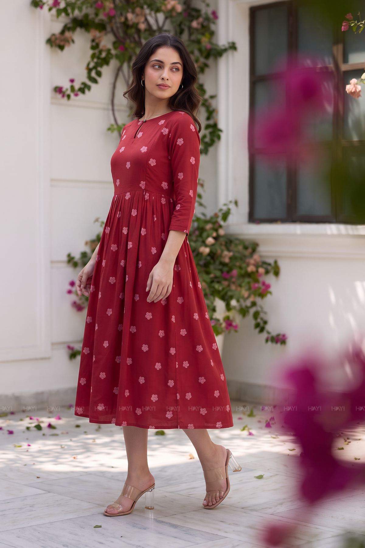 Leafy Grace Red Printed Maternity Maxi Dress