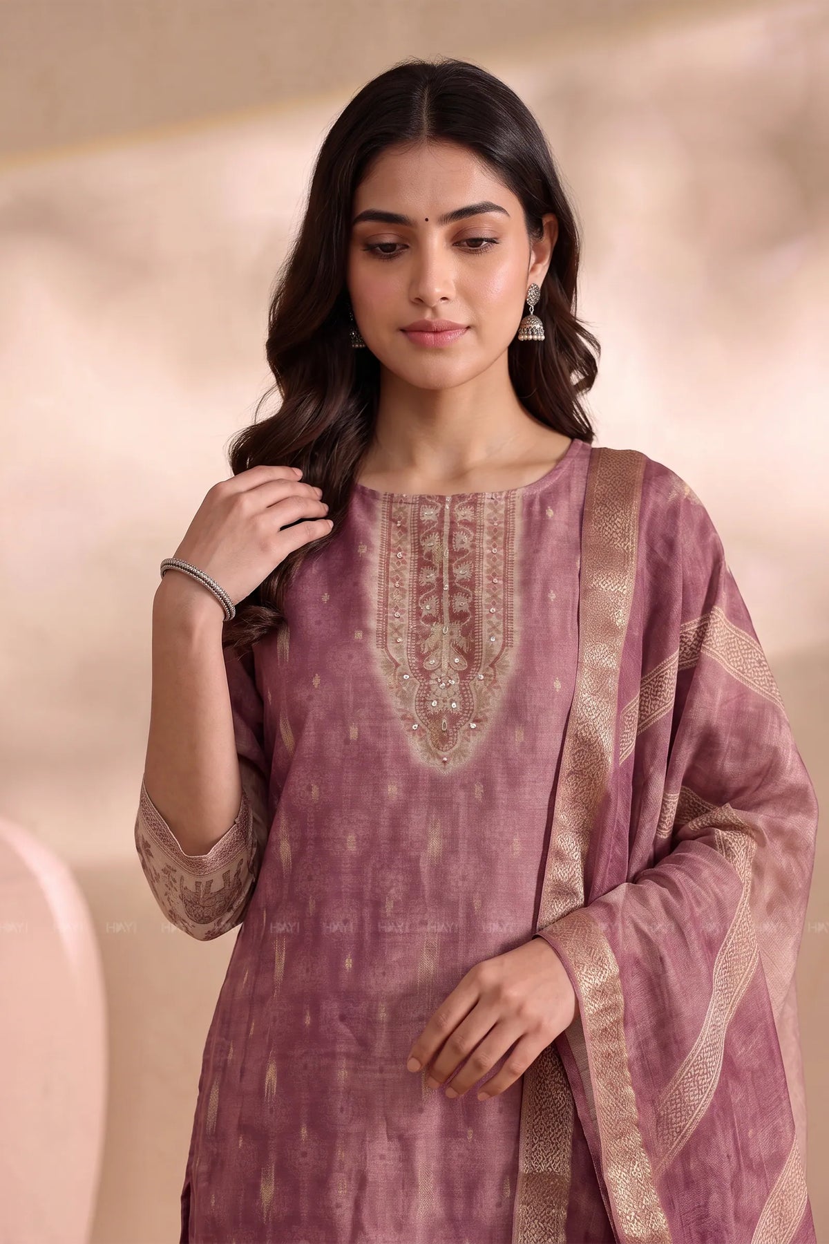 Royal Elephantino Pink Silk Blend Zari Weave 3-Piece Kurta Set