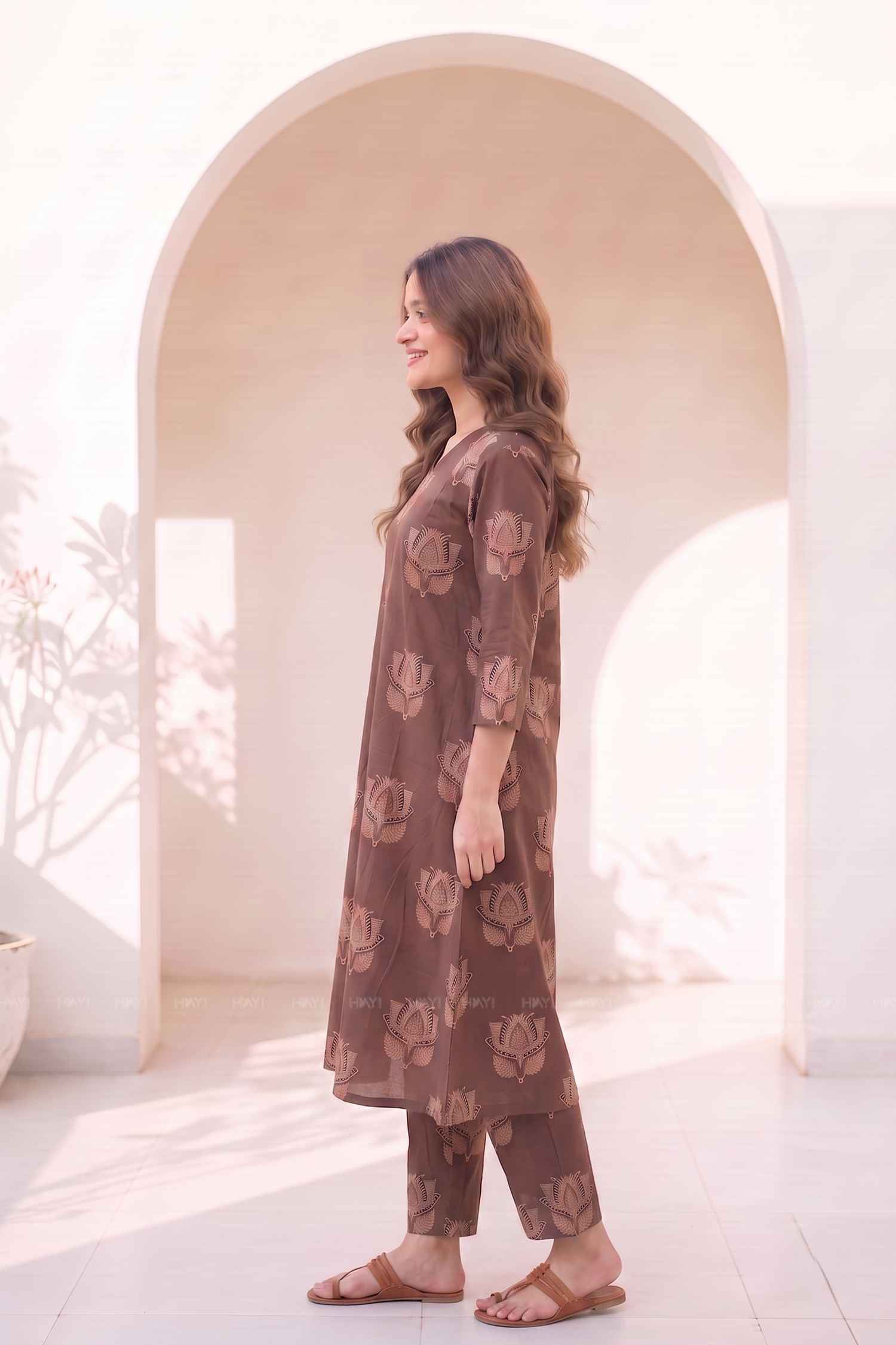 Rustic Lotus brown Printed Co-ord Set