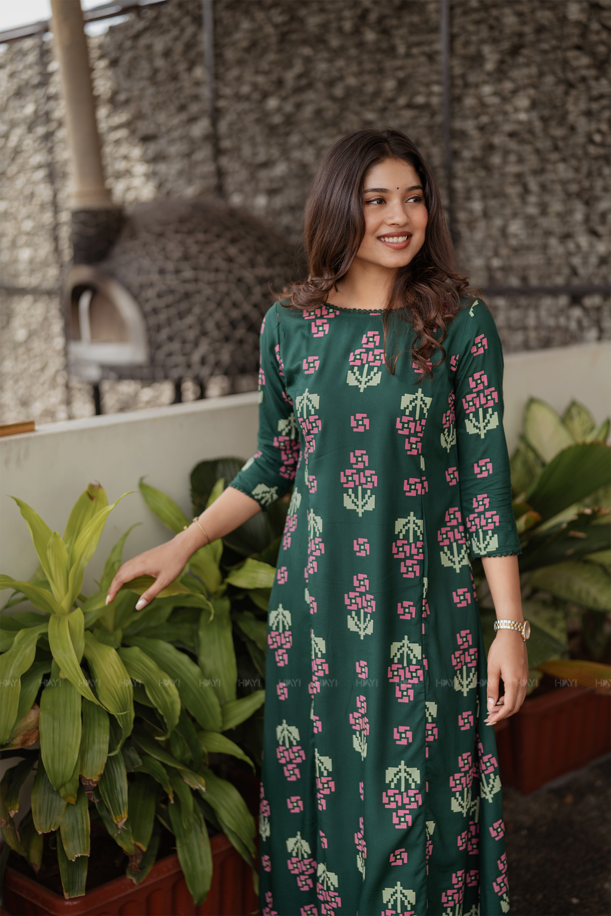 Jade Garden Dark Green Printed Viscose Kurta