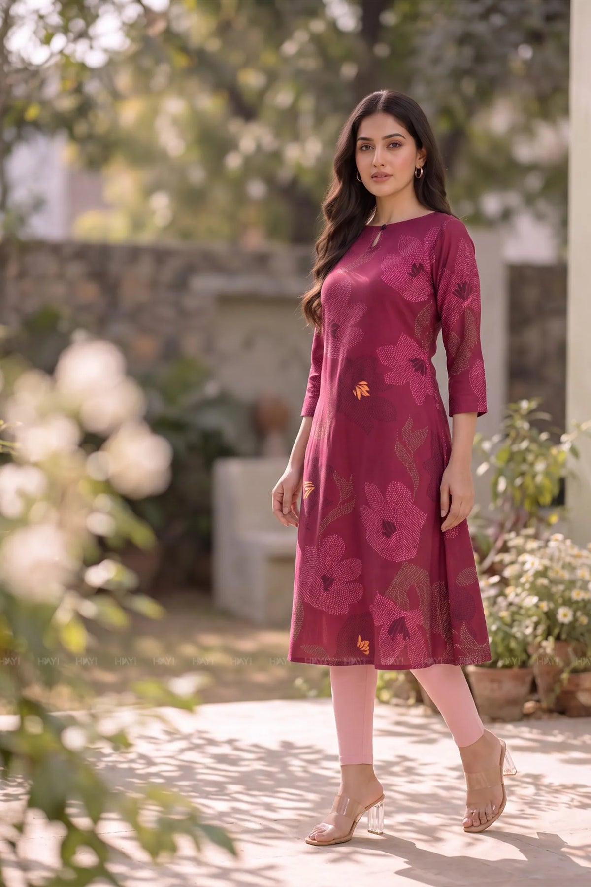 Crimson Lily Red Floral Printed A-Line Kurta