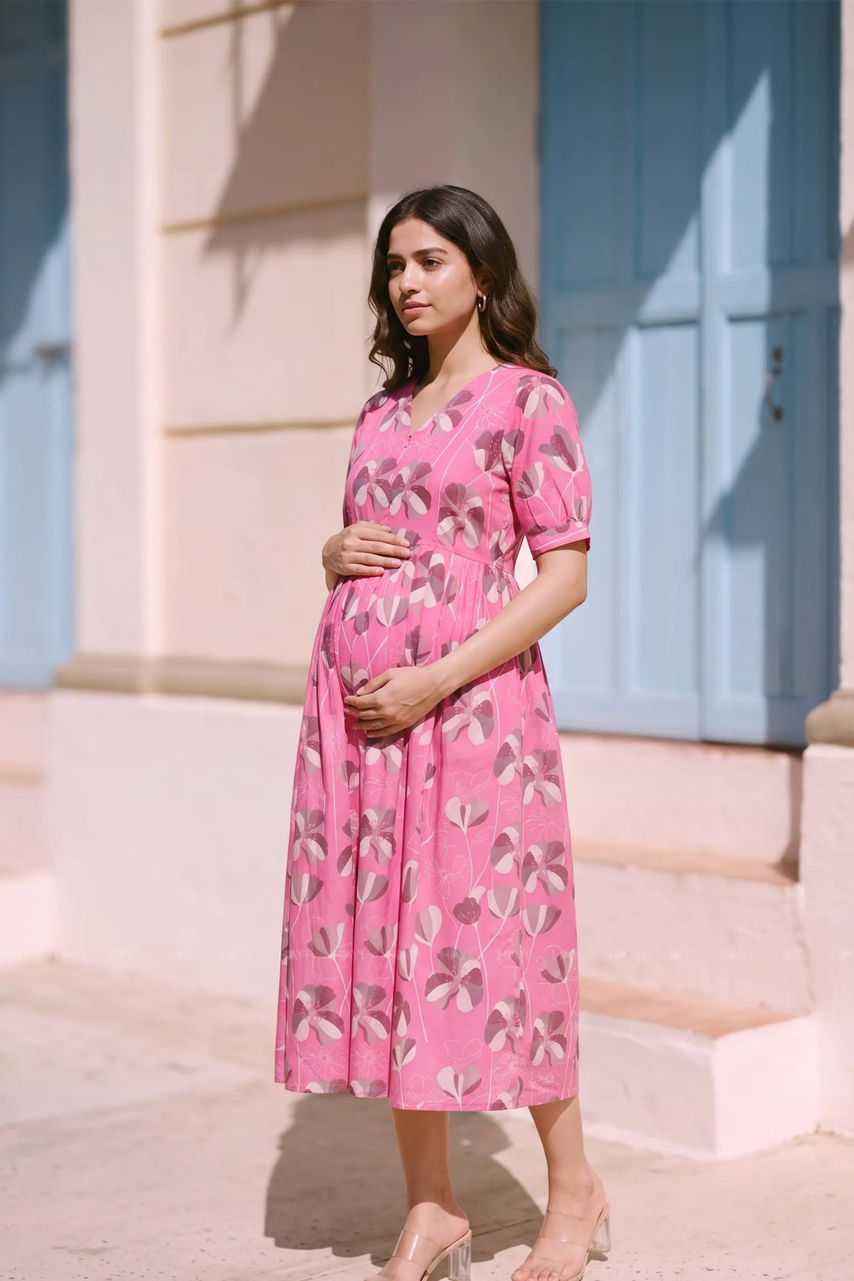 Flora Sonata  Pink Printed Maternity Maxi Dress
