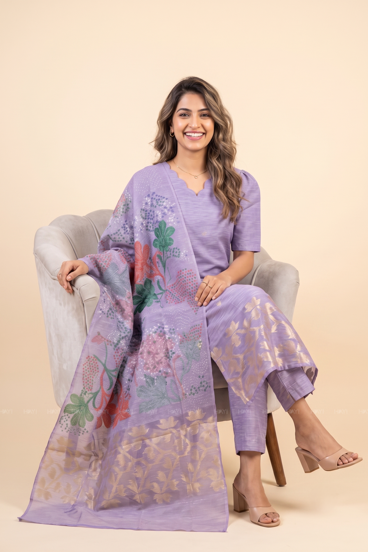 Lira Printed 3 Piece Organza Slub Kurta Set with Dupatta