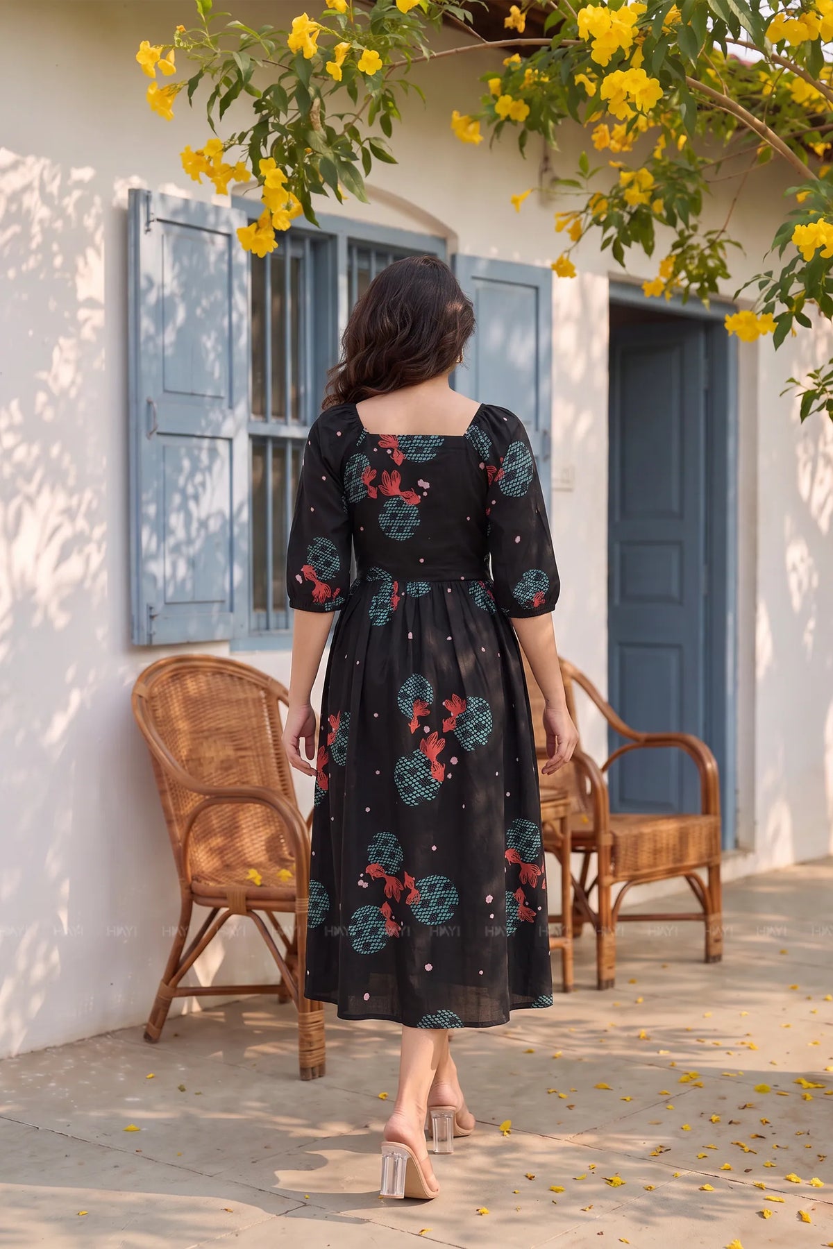 Kuro Sakura Black Printed Maternity Maxi Dress