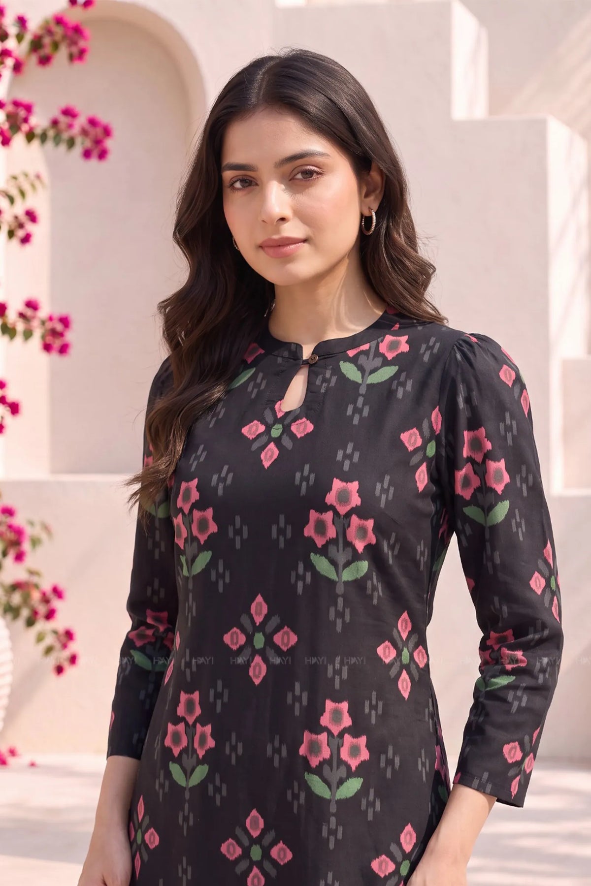 Charcoal Flora Black Printed Viscose Kurta