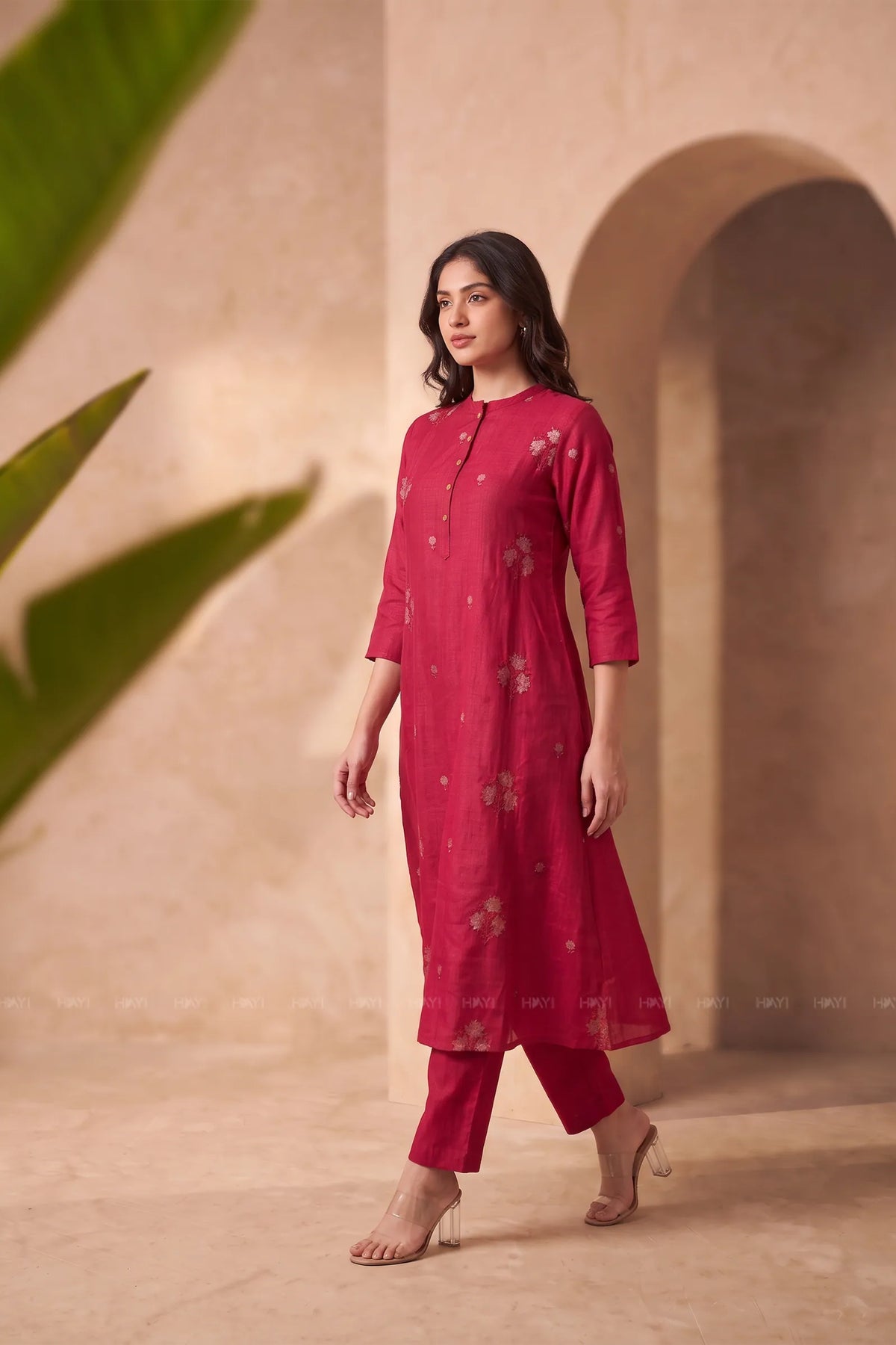 Floral Serenade Hot Pink Embroidered Silk Blend Co-ord Set