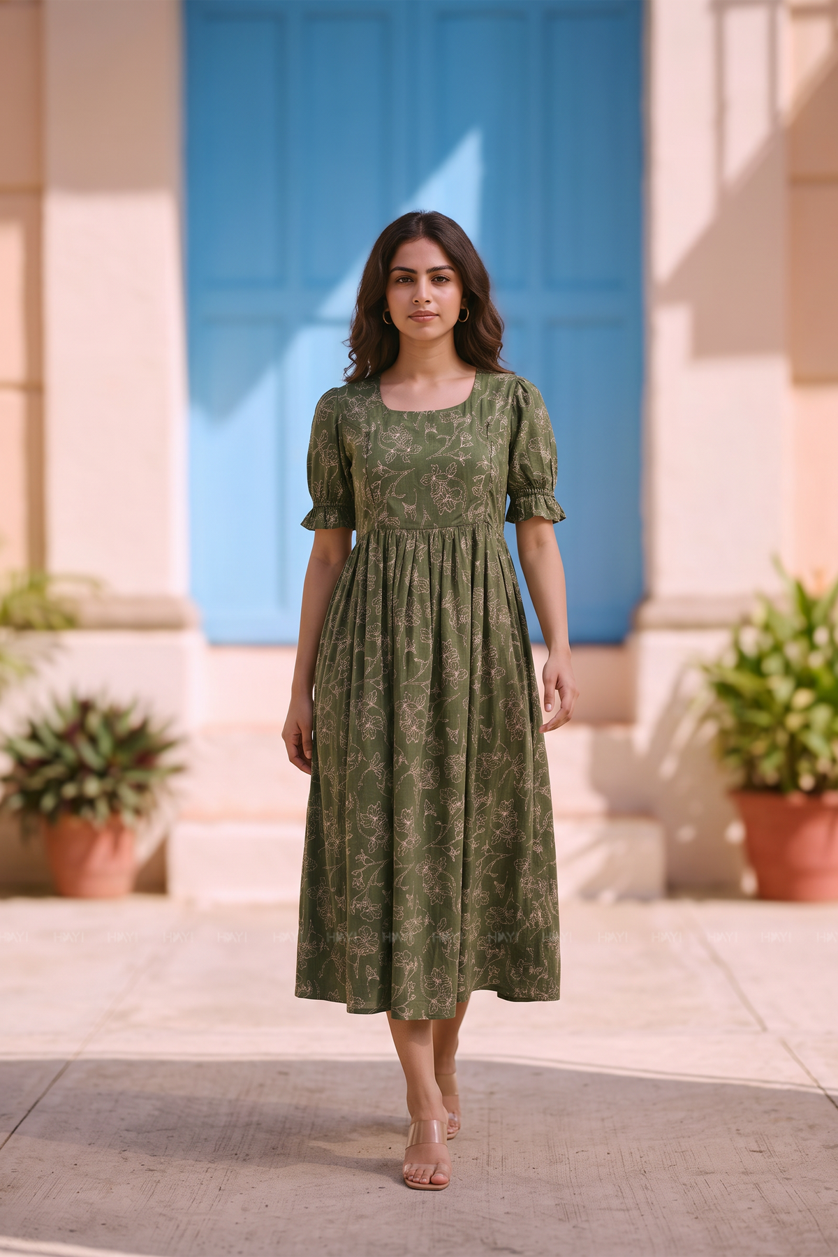 Olive Muse Green Floral Printed Maternity Maxi Dress