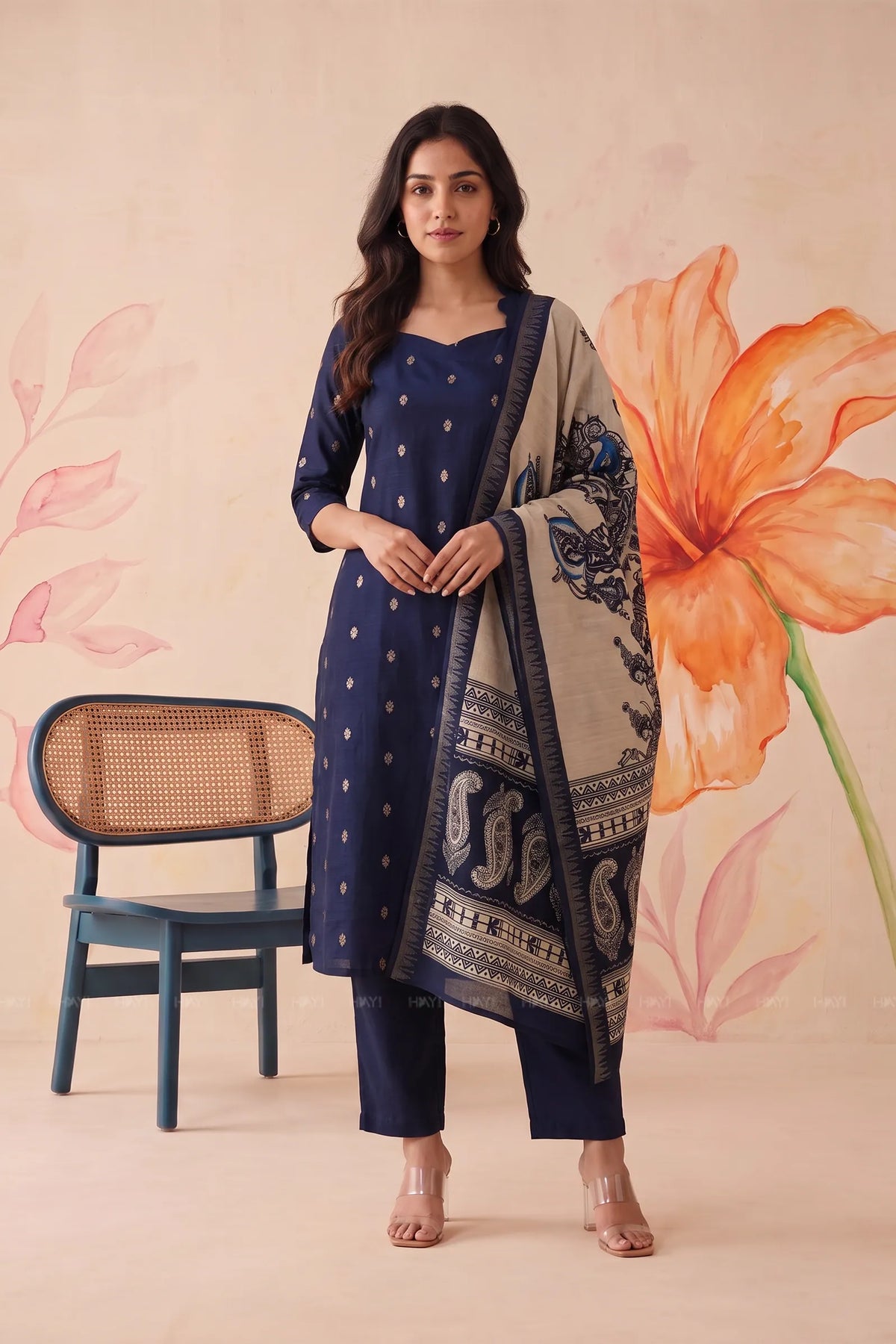 Moonlit Mosaic Navy Silk Blend 3-Piece Kurta Set