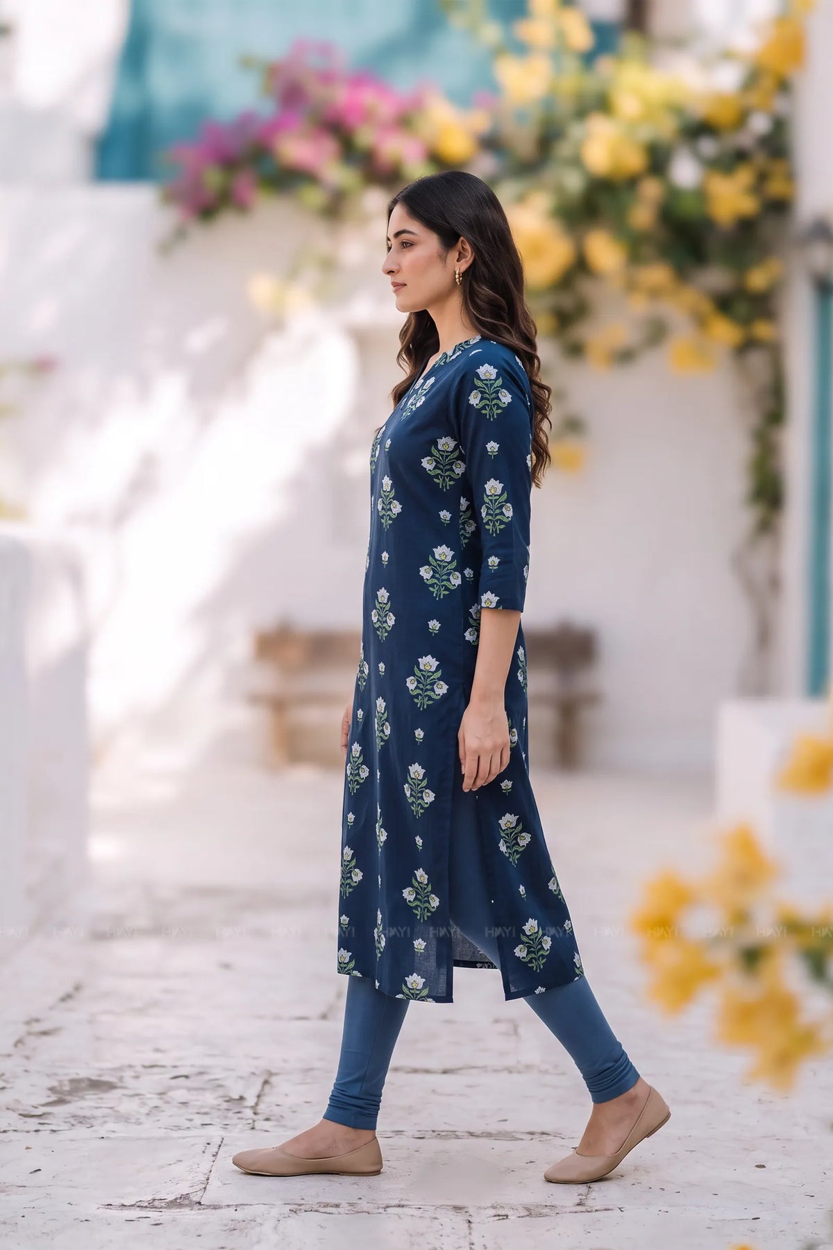 Heritage Bloom Navy Blue Floral Printed Viscose Kurta