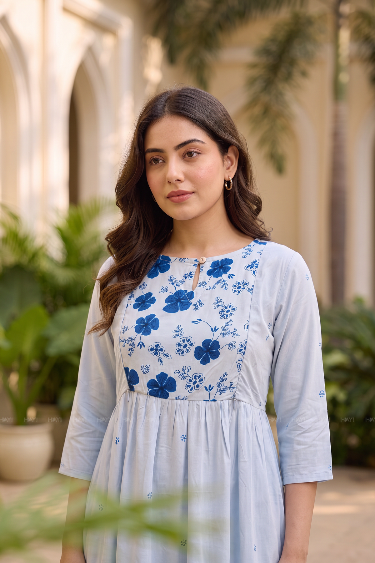 Bluebell Bloom Blue Floral Printed Maternity Maxi Dress