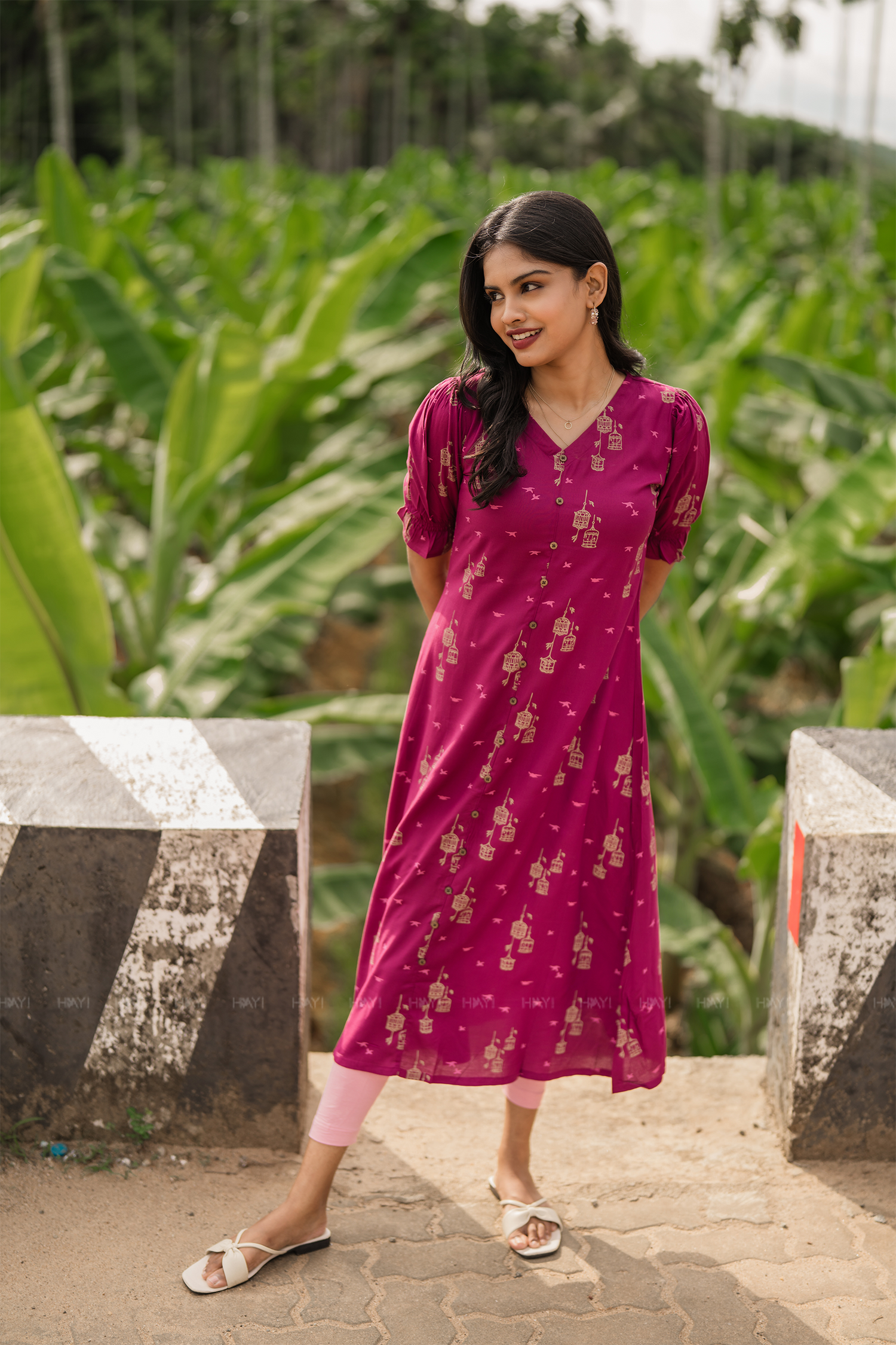 Freewing Tale Magenta Printed Viscose Kurta