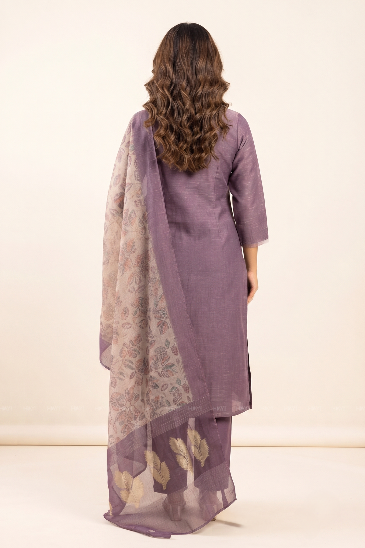 Petal Mist Jacquard 3 Piece Linen Kurta Set with Dupatta