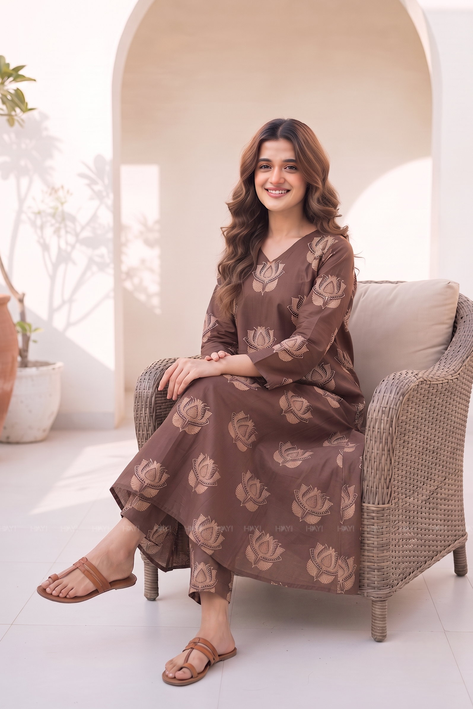 Rustic Lotus brown Printed Co-ord Set