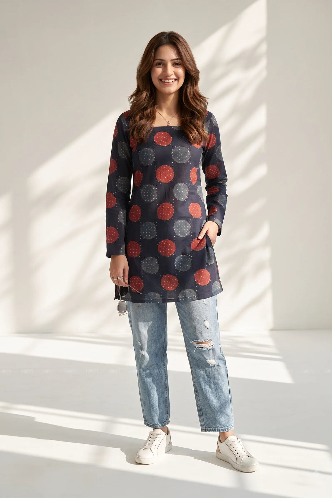 Pixel Bloom Black Printed Short Kurta