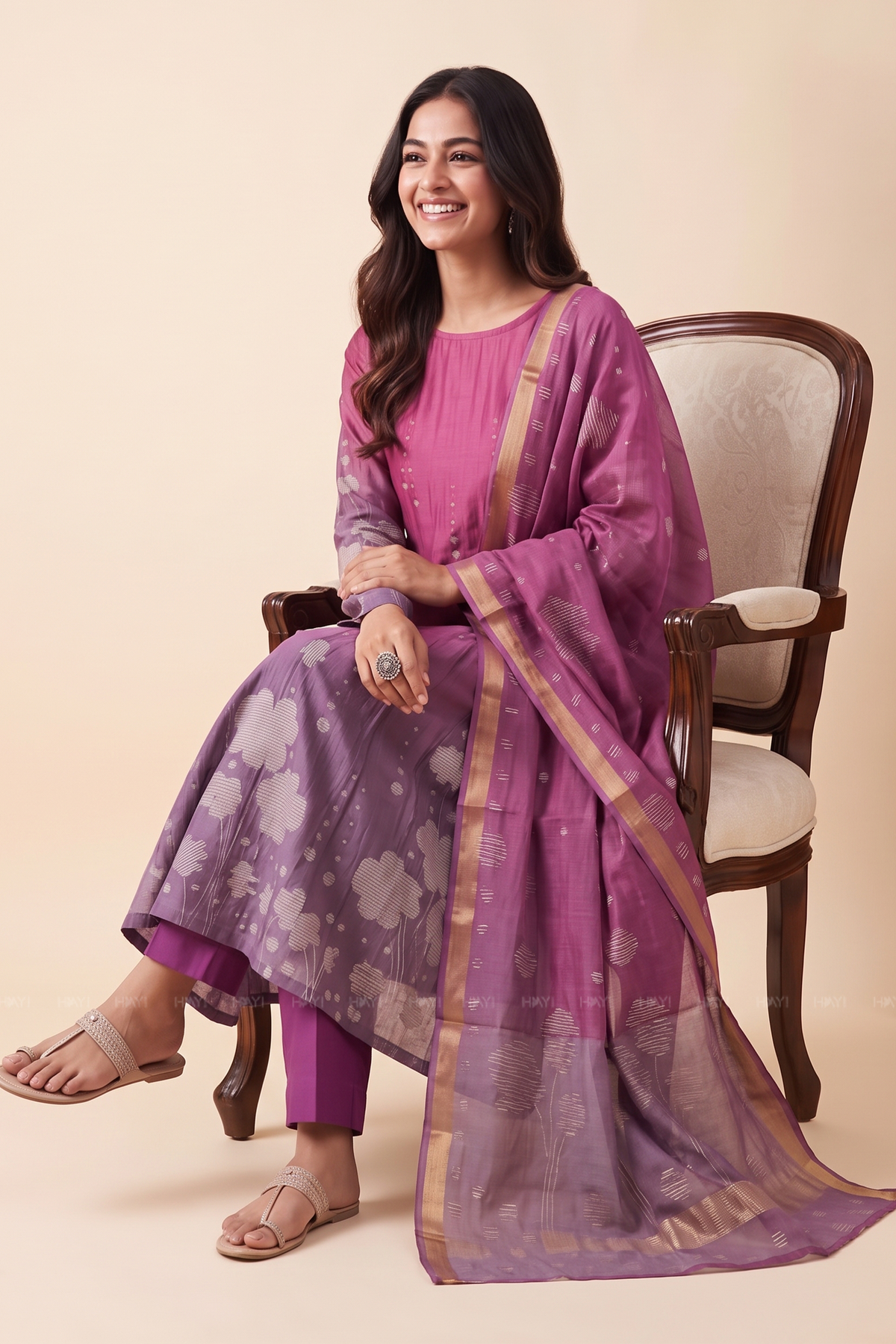 Rosy Muse Printed 2 Piece Bombay Silk Blend Kurta with Dupatta