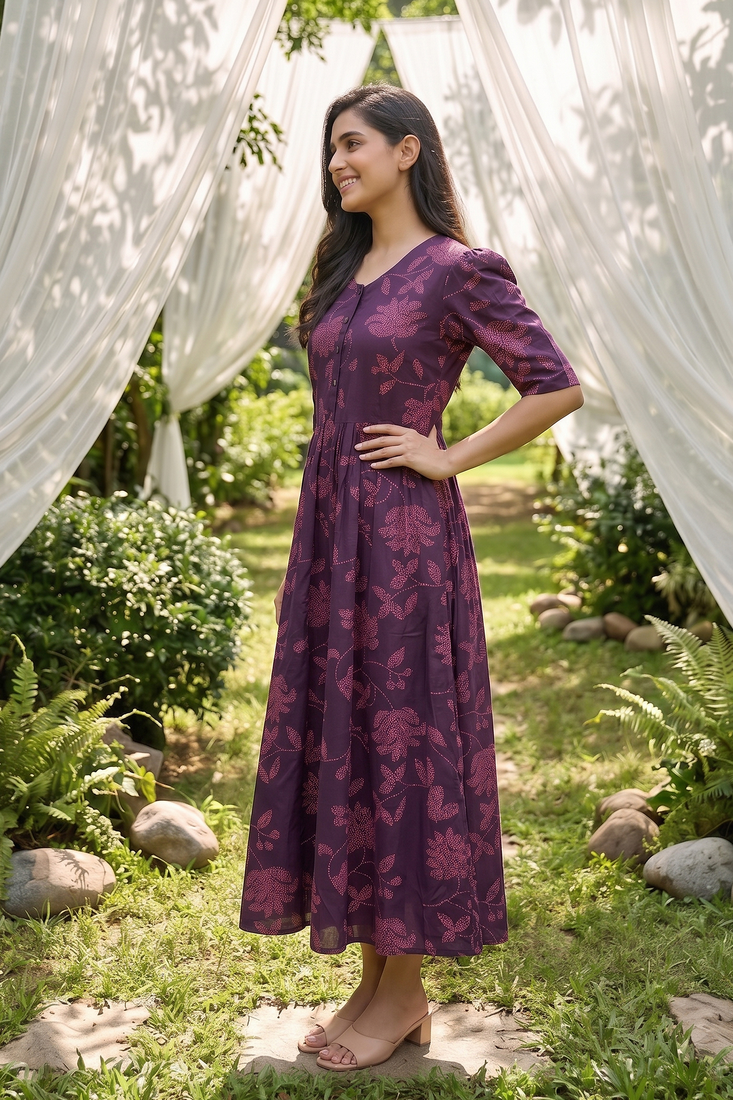 Petal Eclipse Purple Floral Printed Maternity and Feeding Maxi Dress