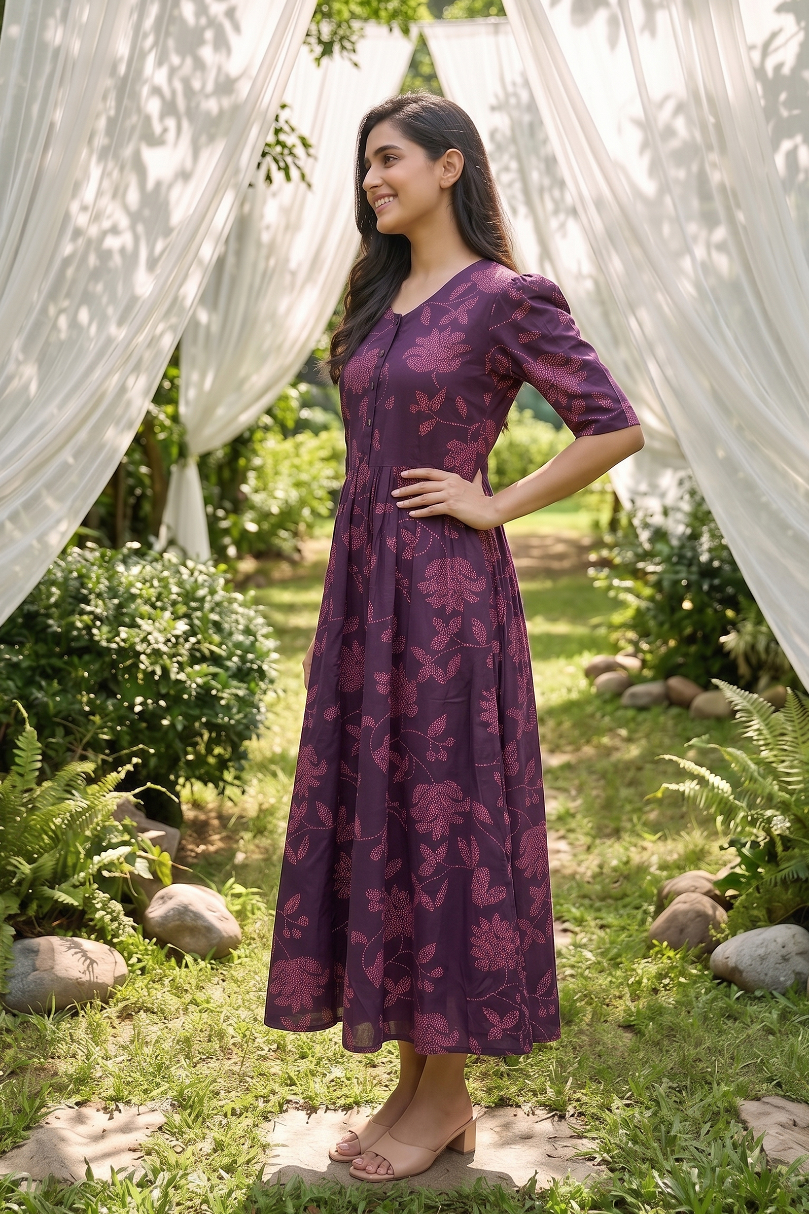 Petal Eclipse Purple Floral Printed Maternity and Feeding Maxi Dress