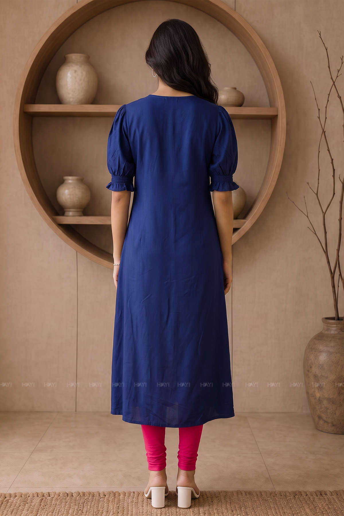 Midnight Rosette Blue  Printed Viscose Kurta