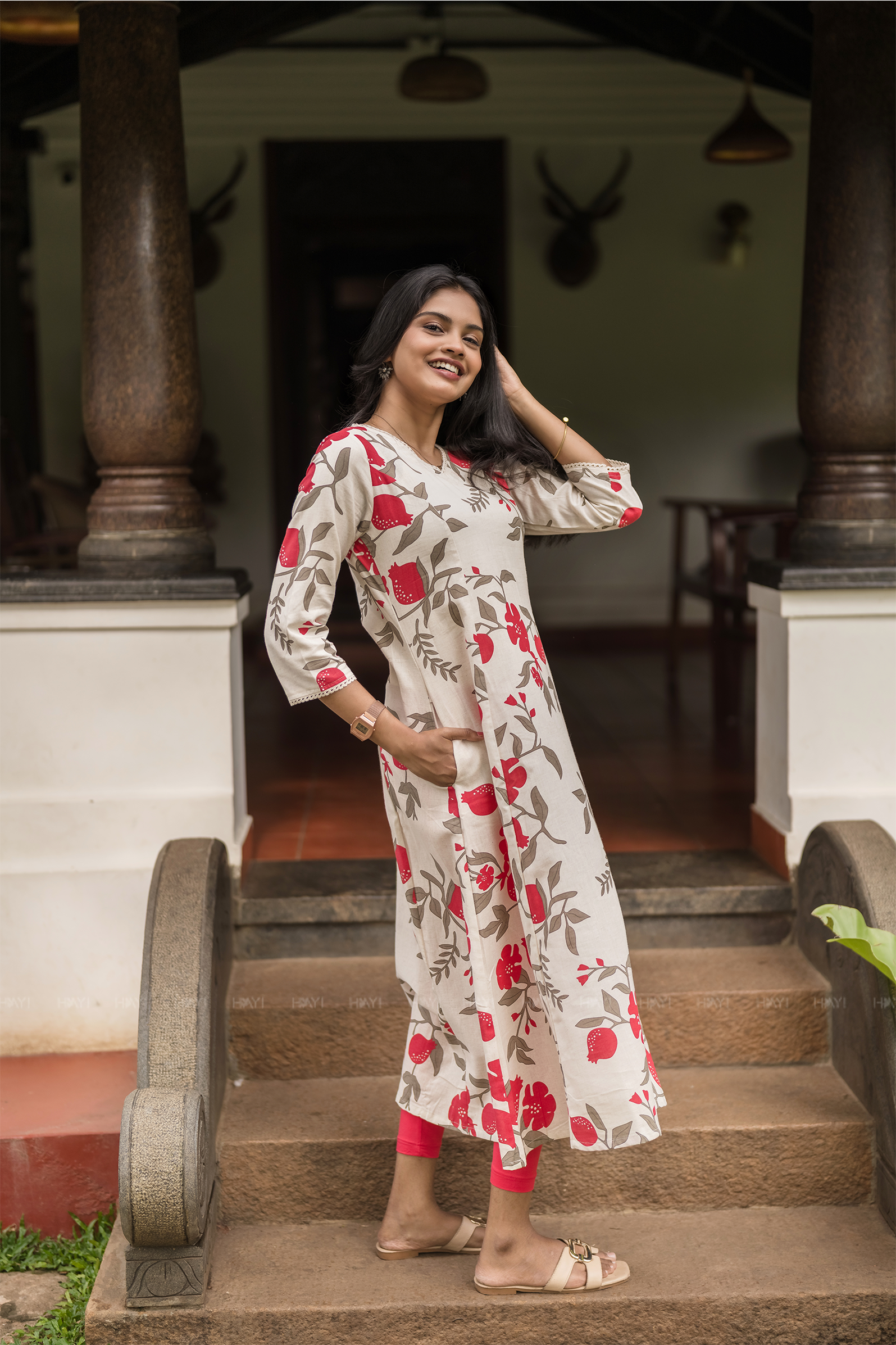 Quiet Blossom Linen Blend Viscose A-Line Dress