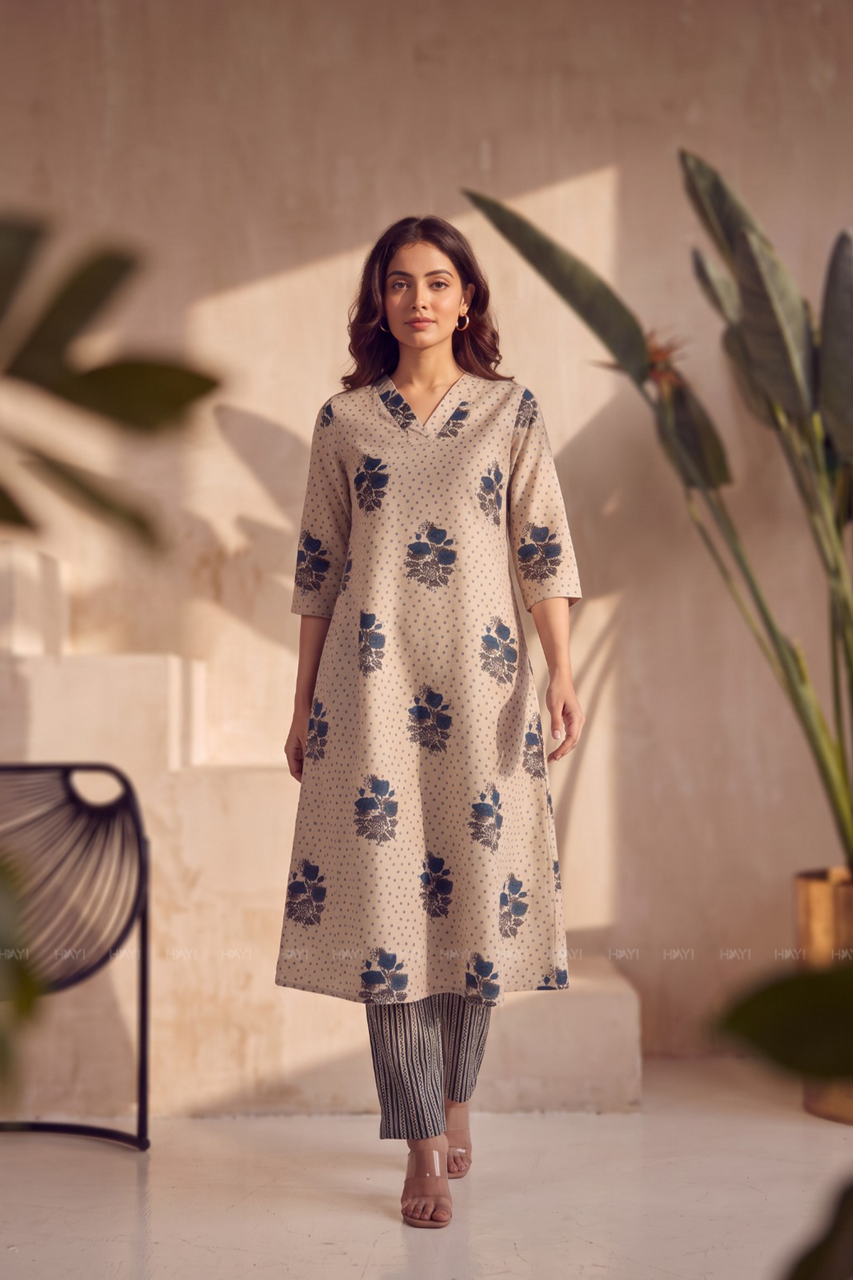 Cobalt Blossom White and Blue Silk Blend Printed Co-ord Set