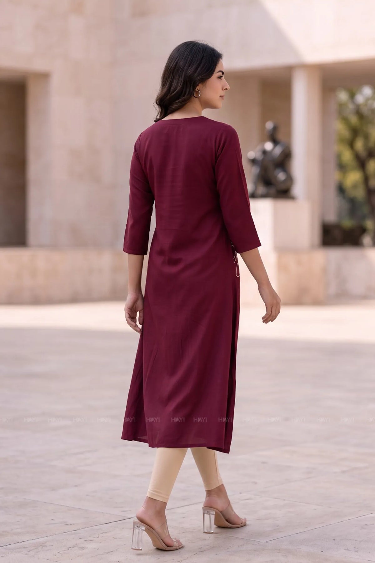 Scarlet Serenity Maroon Printed A-Line Dress
