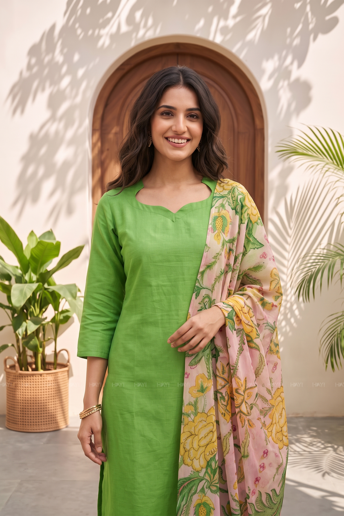 Floral Charmist Solid  2 Piece Raw silk blend Kurta with Printed  Dupatta