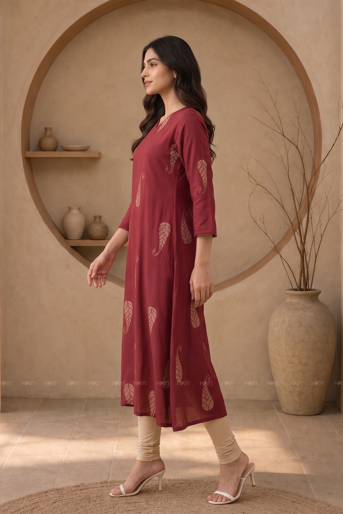 Paisley Grace Brown Printed A-Line Kurta