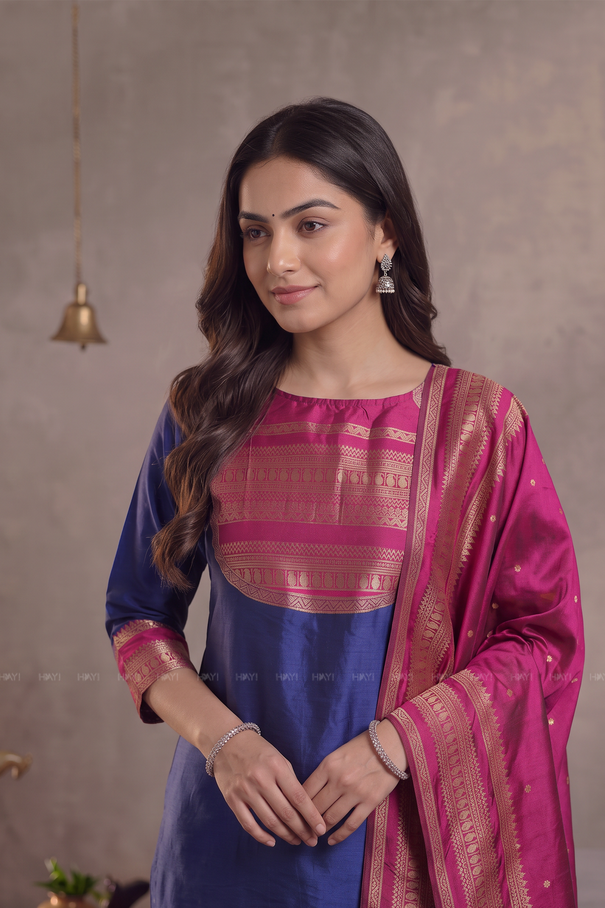 Sapphire Poetry Blue Silk Blend Woven 3-Piece Kurta Set