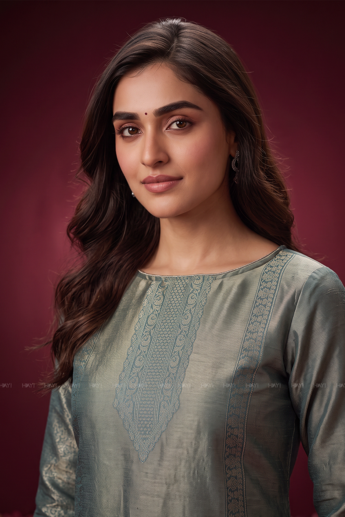 Aavira Ice Blue Silk Blend Jacquard 2 Piece set