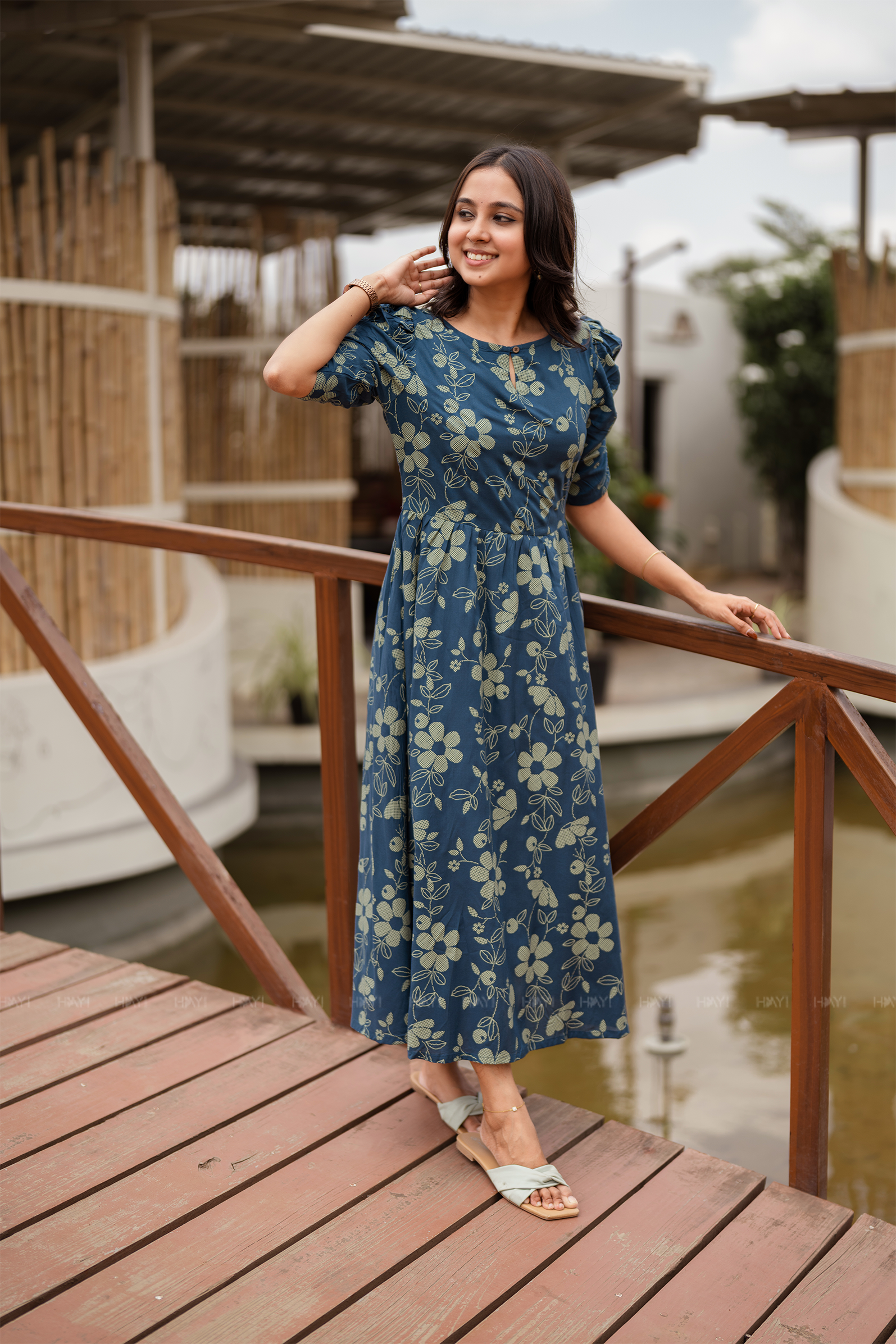 Sage Meadow Floral Printed Umbrella Outfit