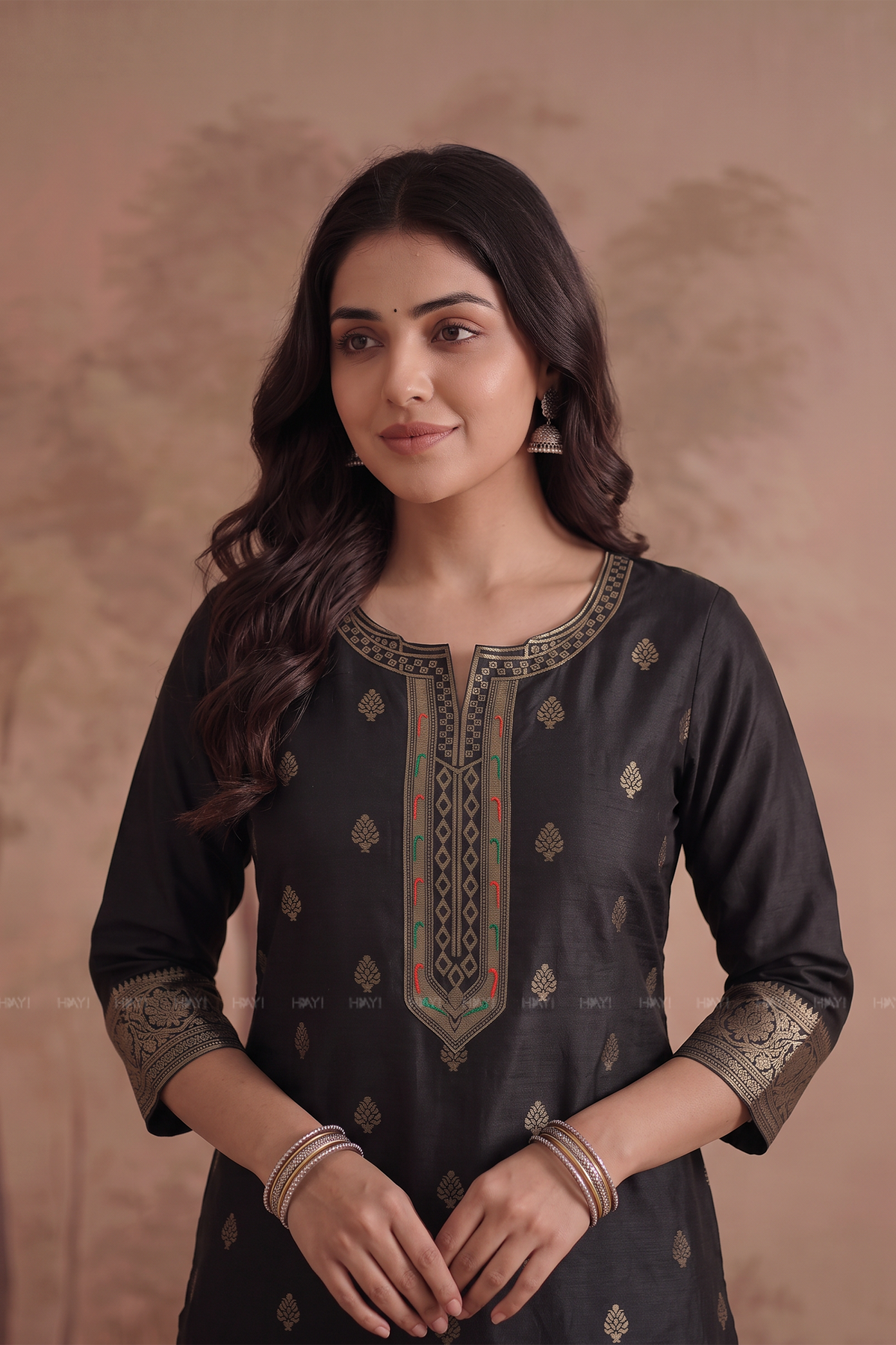 Obsidian Grace Black Silk Blend Woven 3-Piece Kurta Set